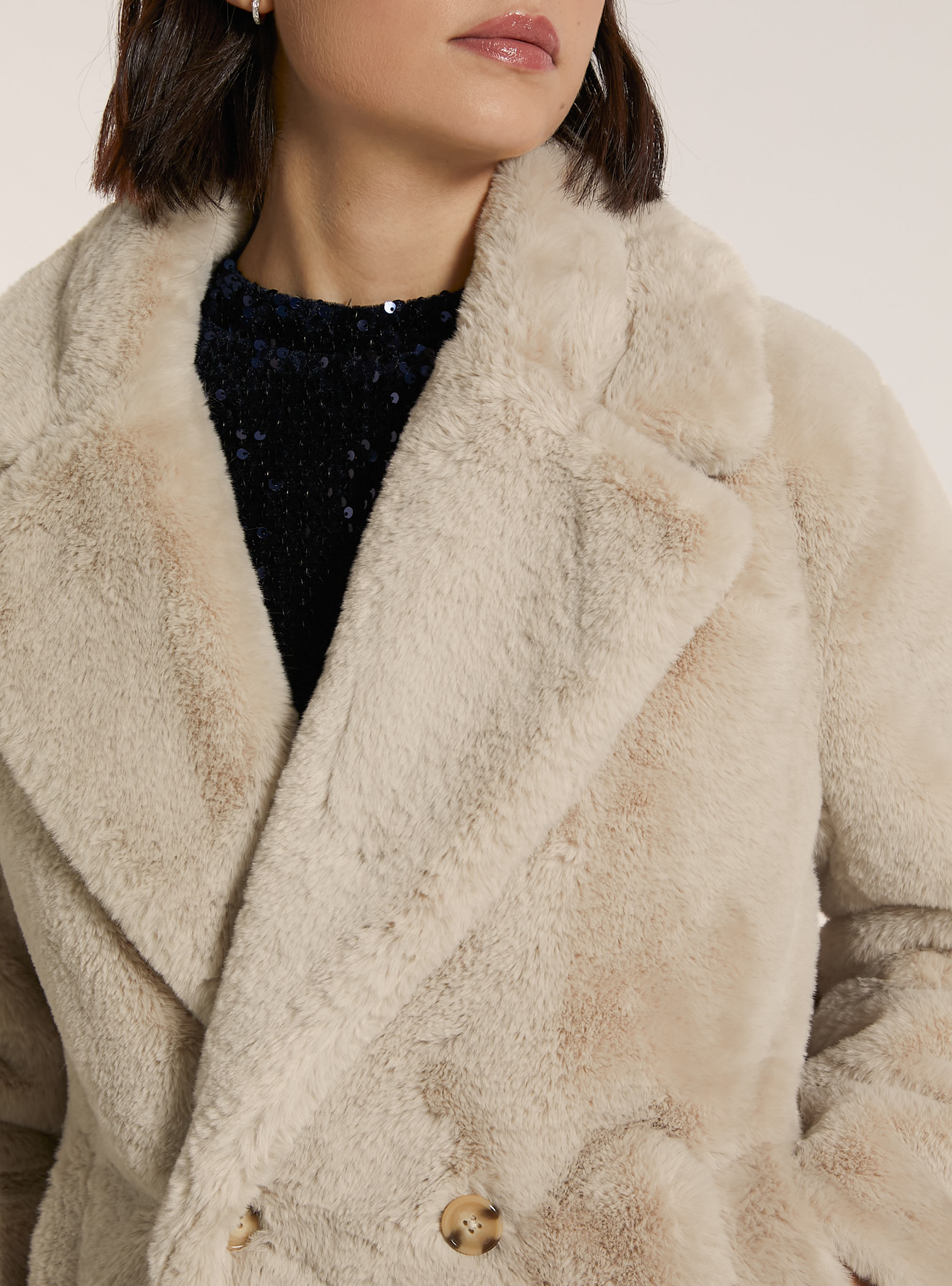 Abrigo de piel de doble botonadura, BG3 BEIGE LIGHT