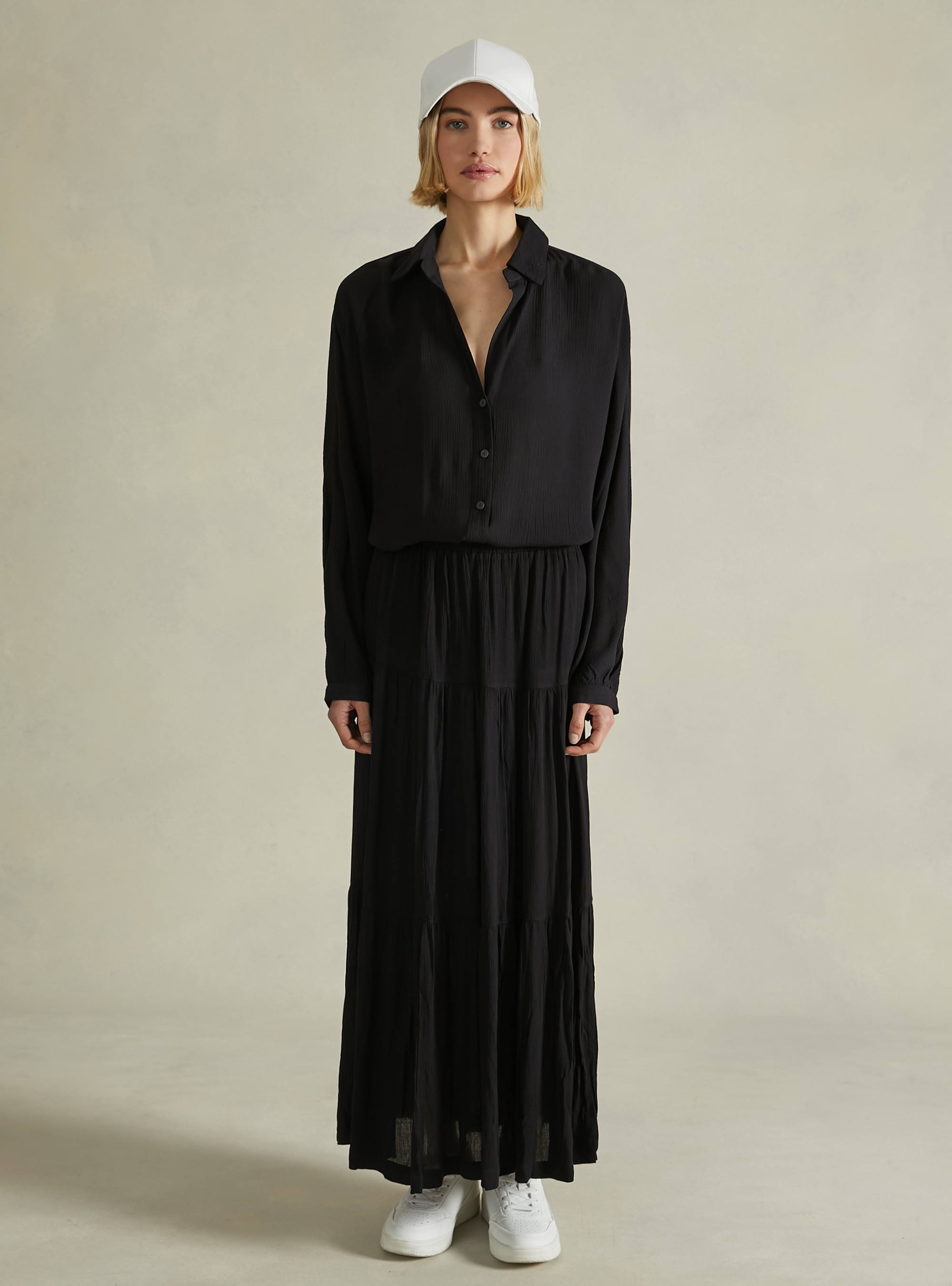 Solid color crepe shirt, BK1 BLACK