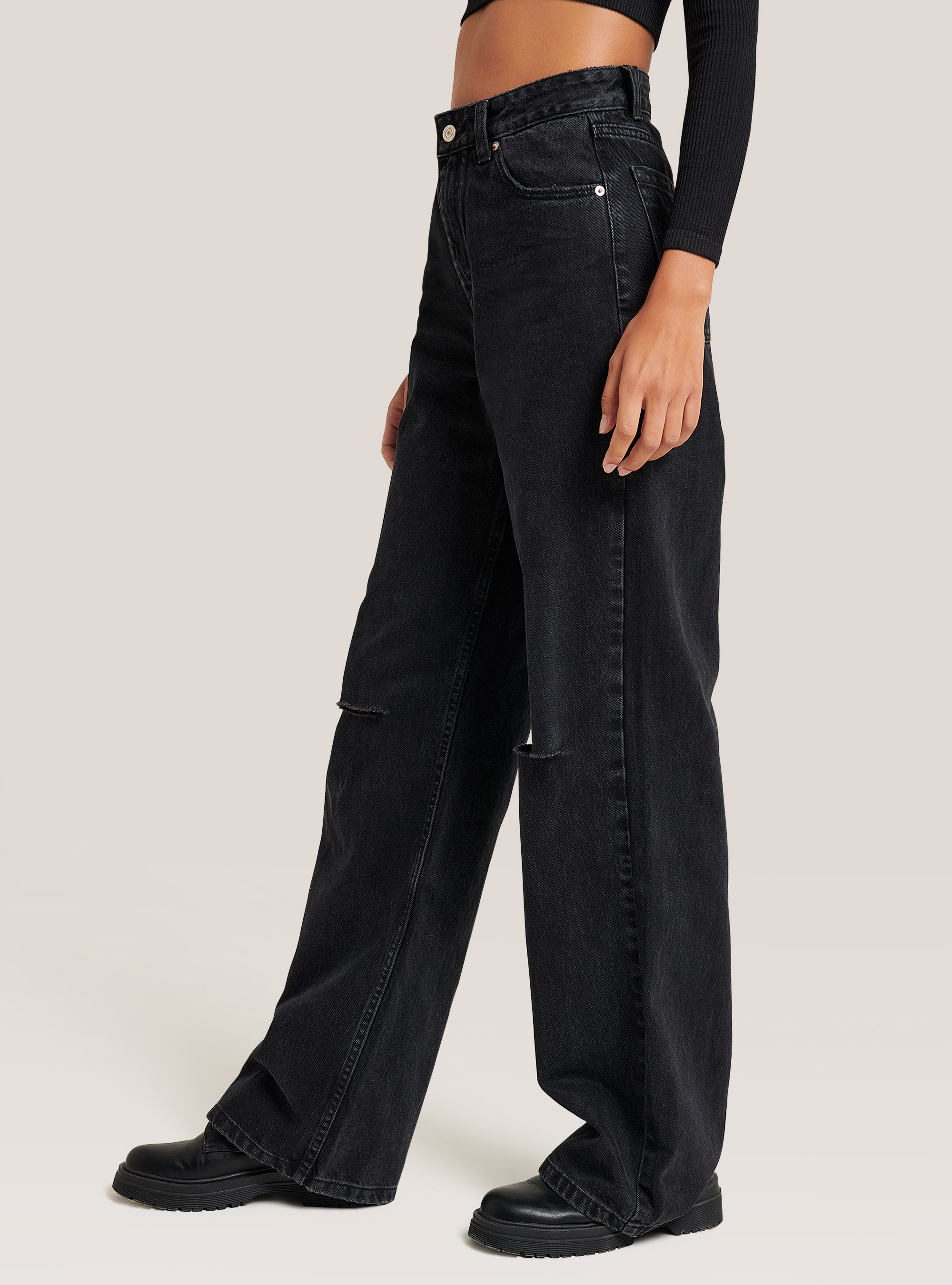High-waisted wide leg jeans, BLACK