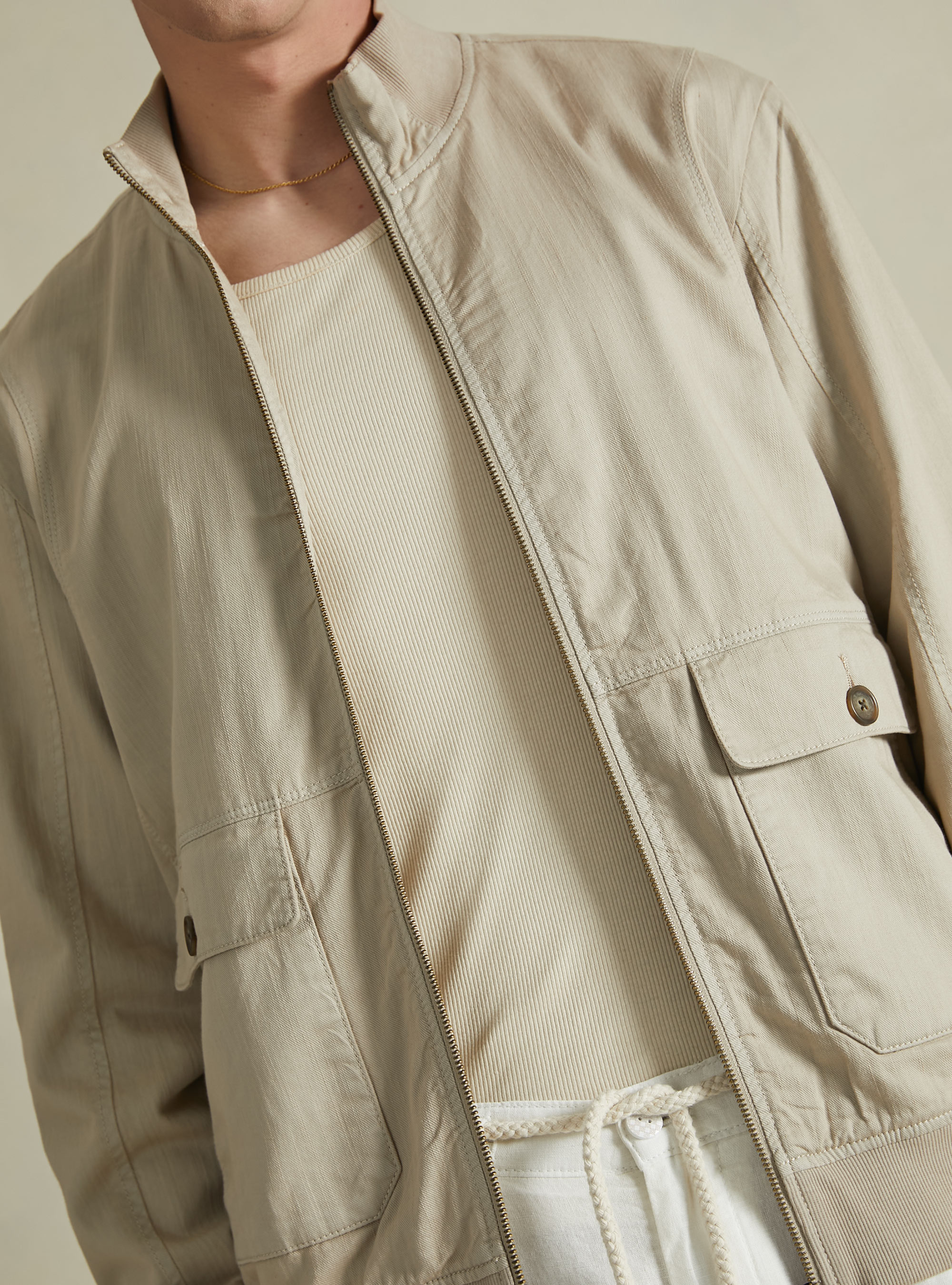 Linen blend bomber jacket with large pockets, BG2 BEIGE MEDIUM