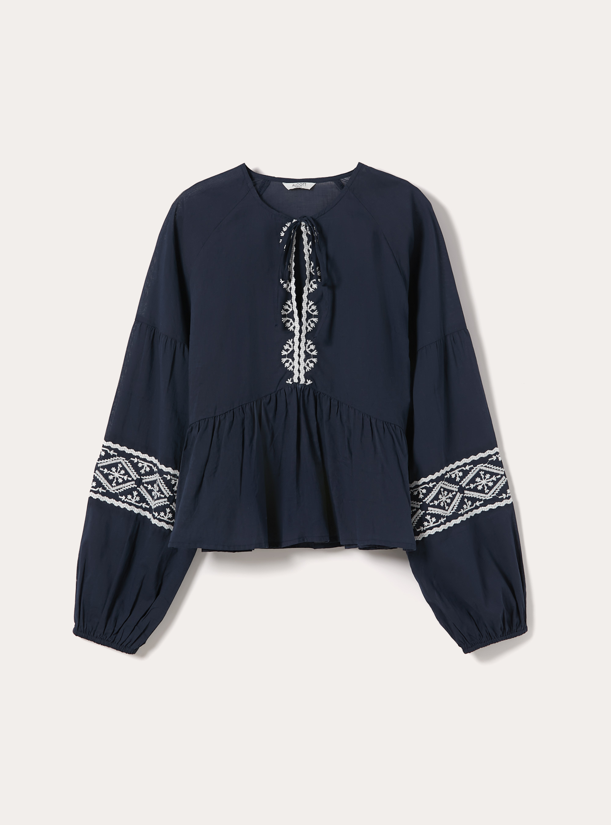 Soft Blouse with Embroidery, NA2 NAVY MEDIUM