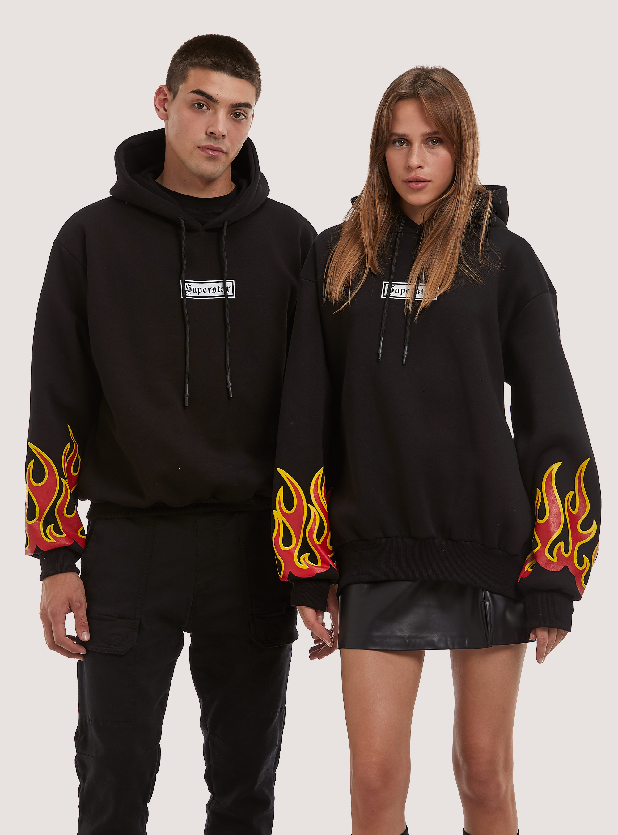 Sweat-shirt avec impression Flames Collection, BK1 BLACK