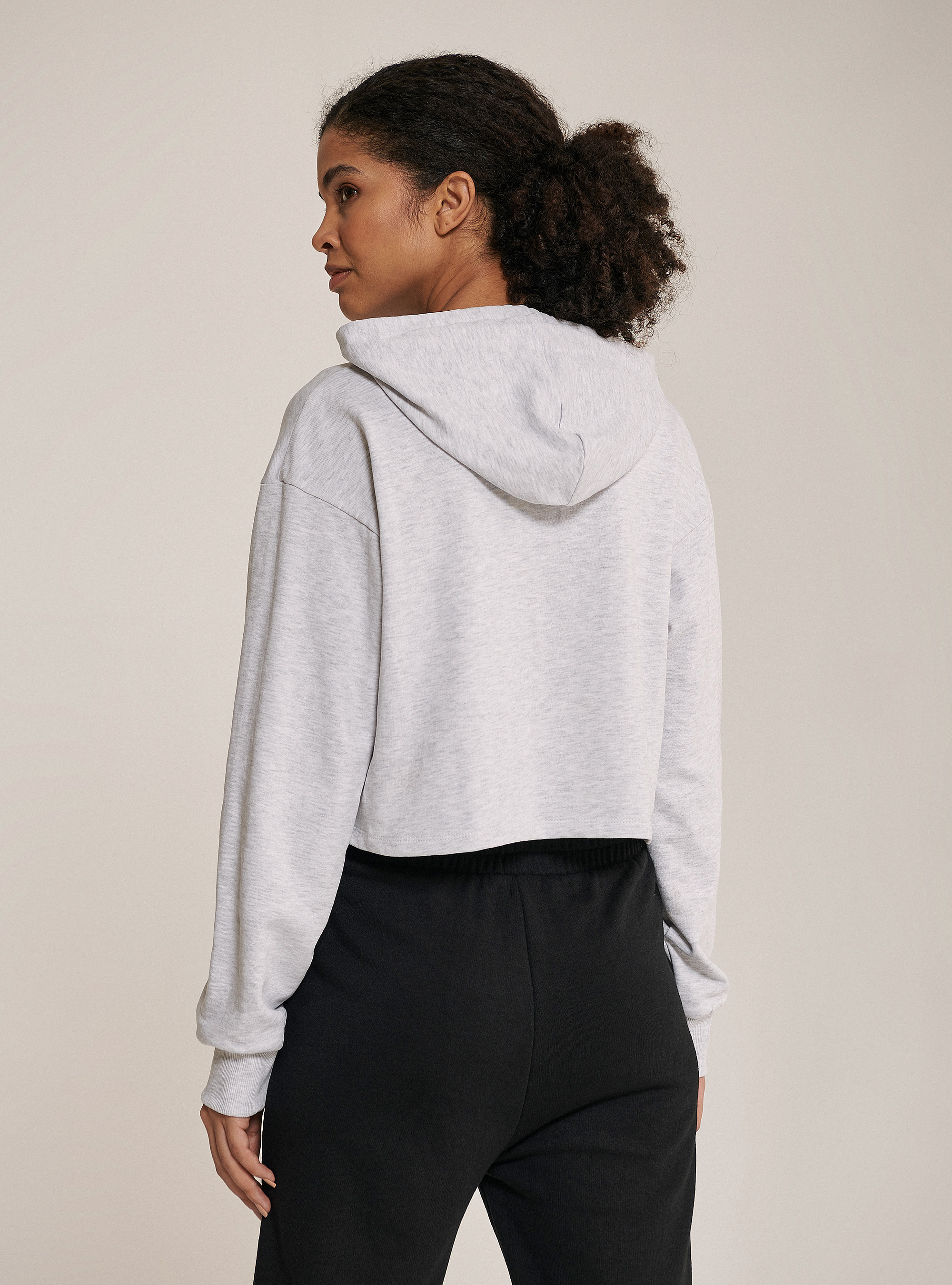 Sudadera crop con capucha de algodón, BLANCO ÁRTICO