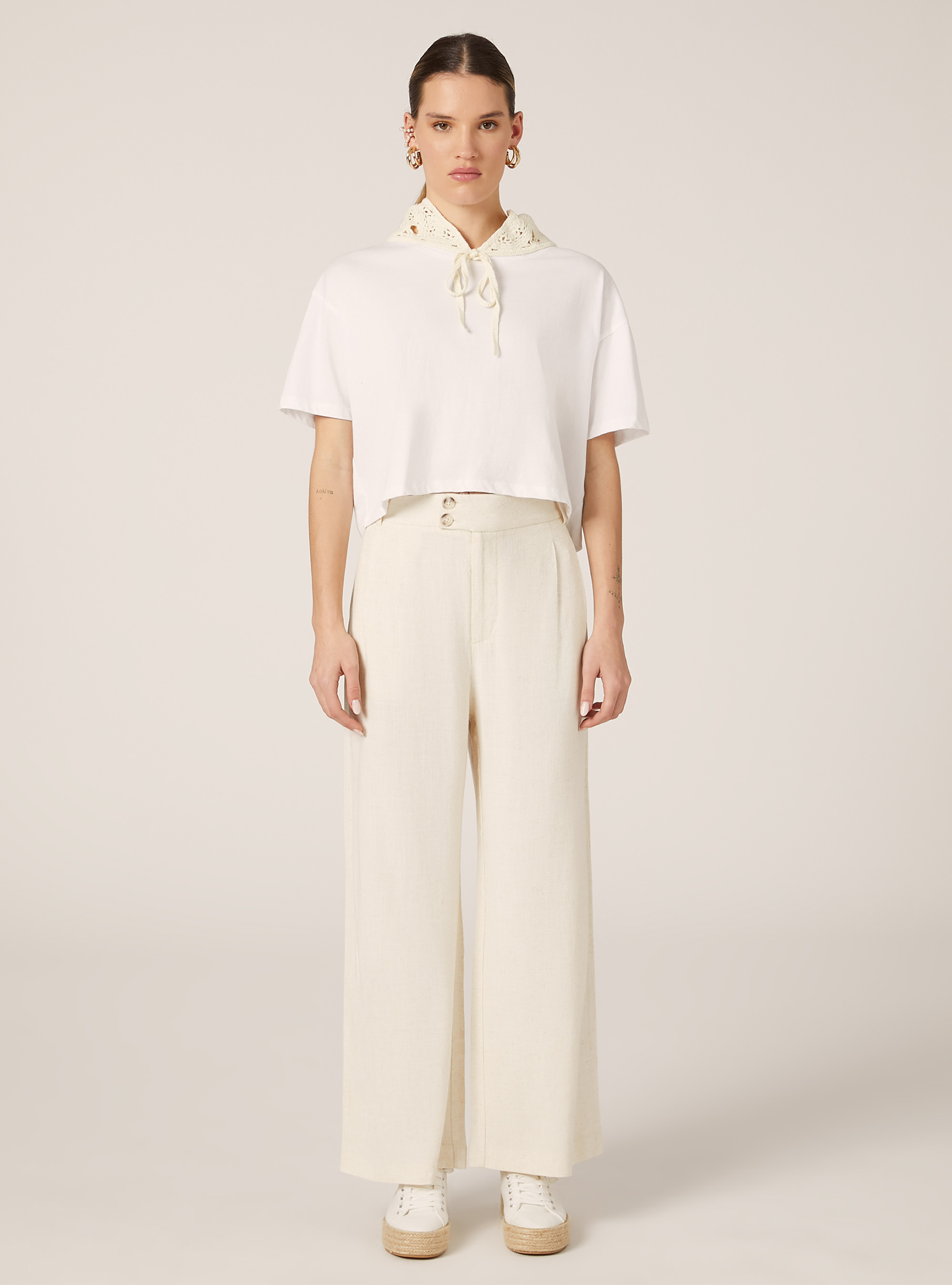 Linen blend wide leg pants, MBG3 BEIGE MEL LIGHT