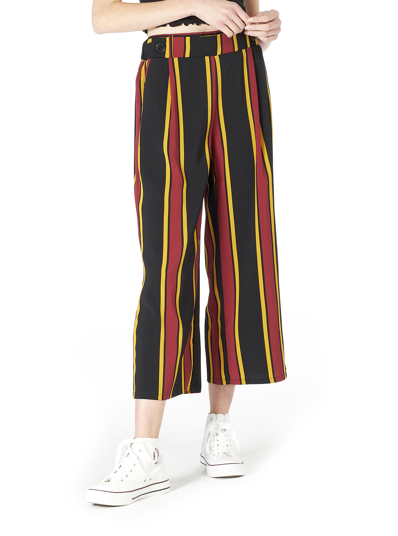 Pantalone gamba ampia vita alta e comfort fit, STRIPES