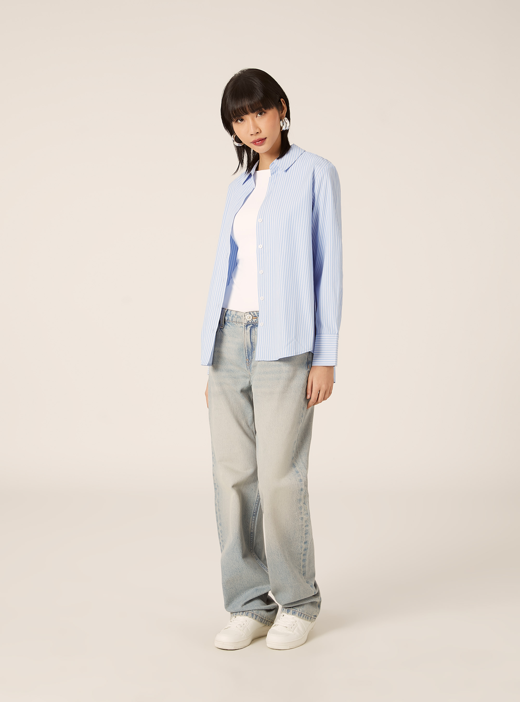 Striped poplin shirt, AZ3 AZURE LIGHT