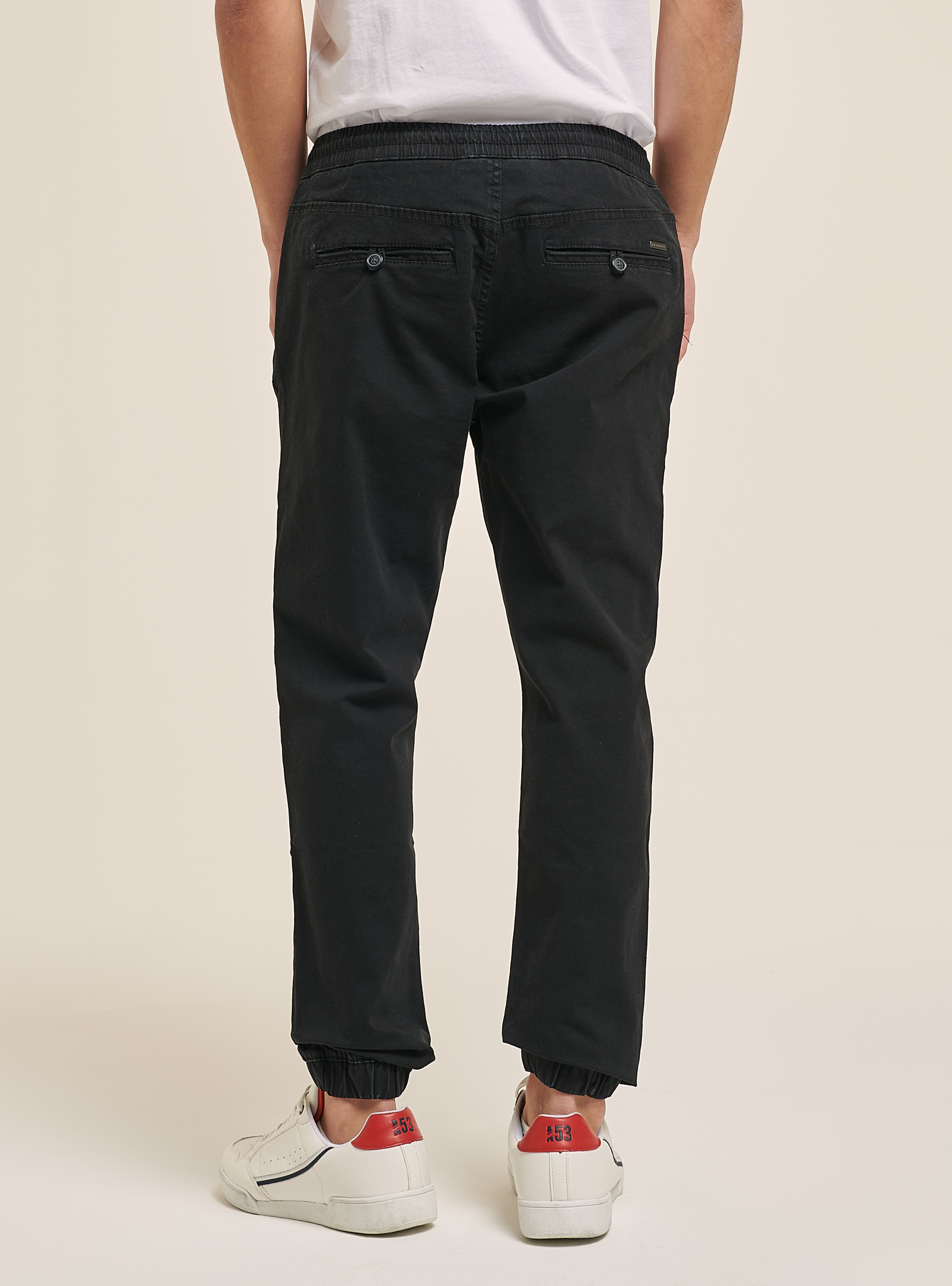 Pantaloni jogger in cotone con elastico e coulisse, BLACK