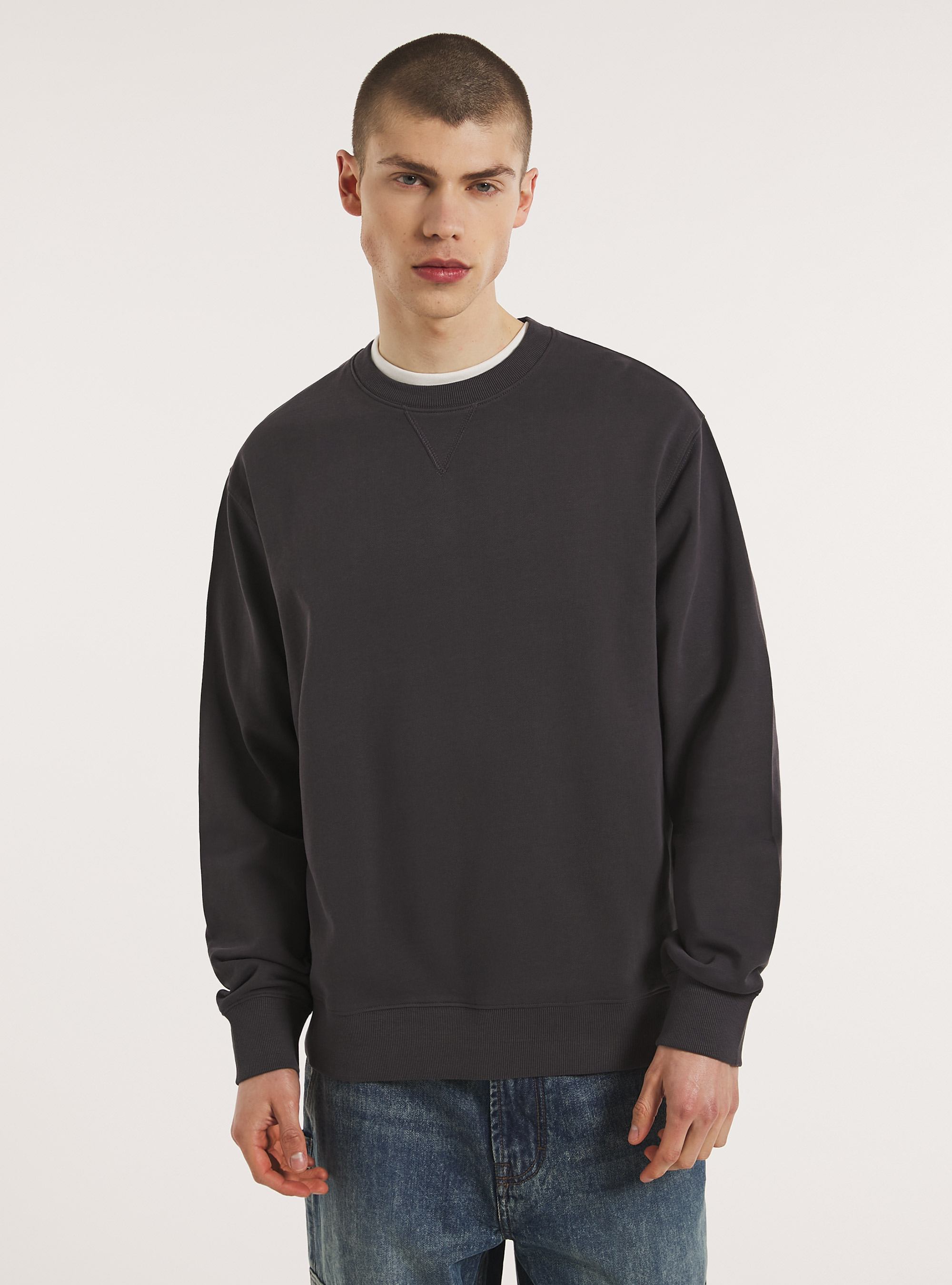 Plain-coloured crew-neck sweatshirt, GY1 GREY DARK