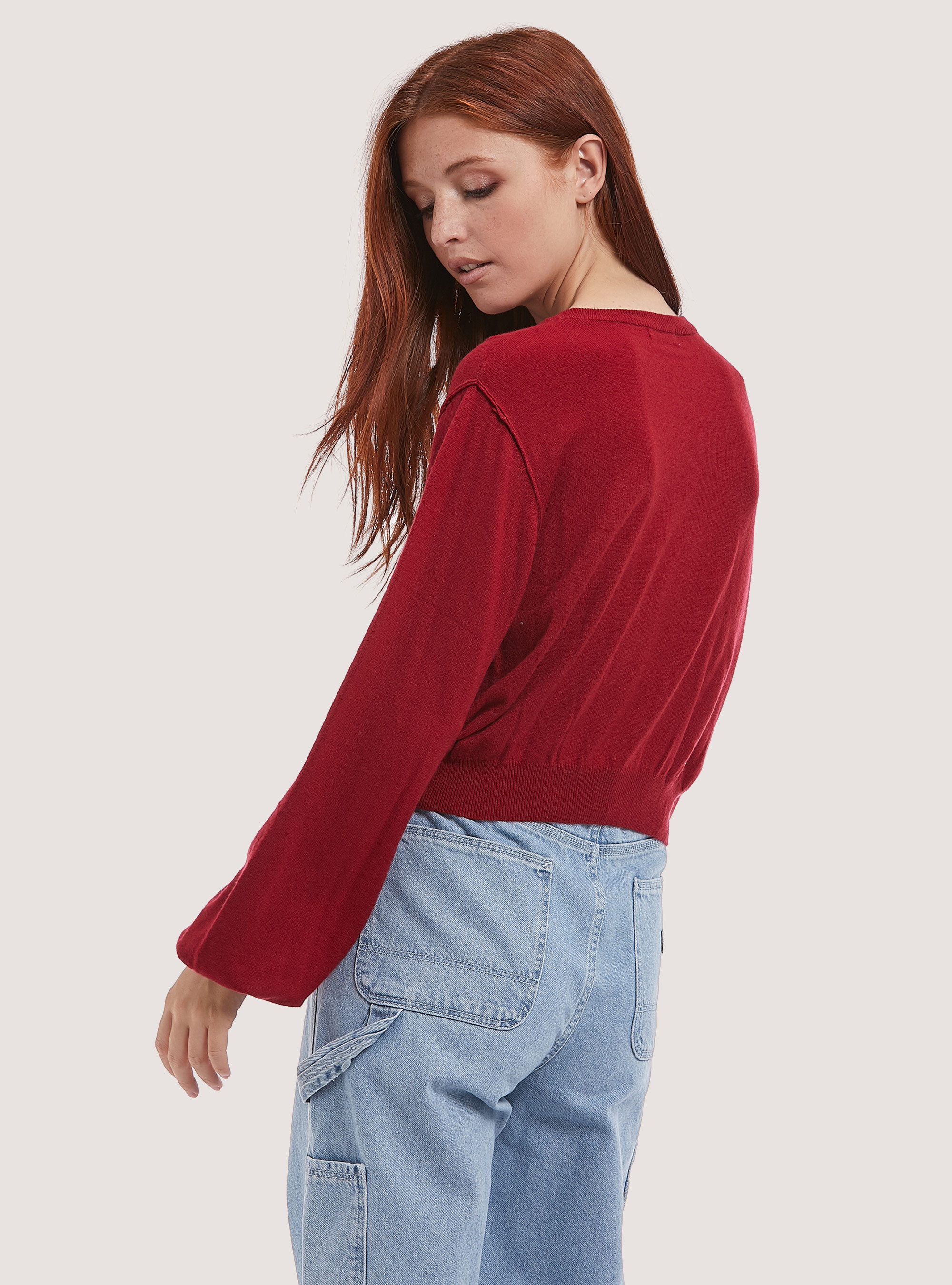 Pull court à manches bouffantes, C4497 RED