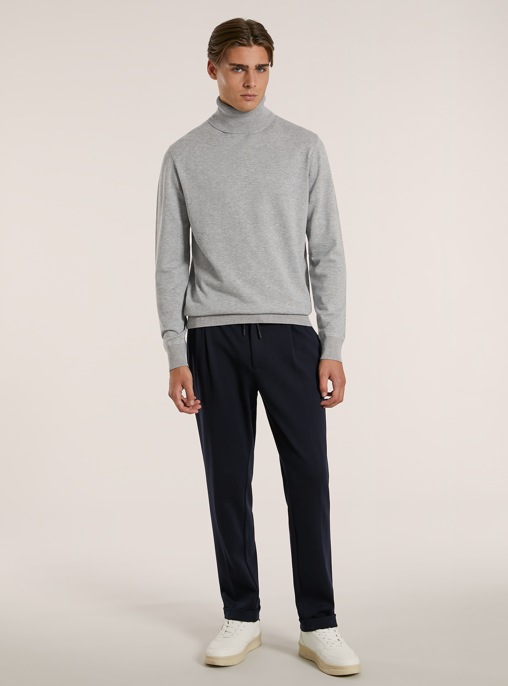 Pullover collo alto in viscosa, MGY2 GREY MEL MEDIUM