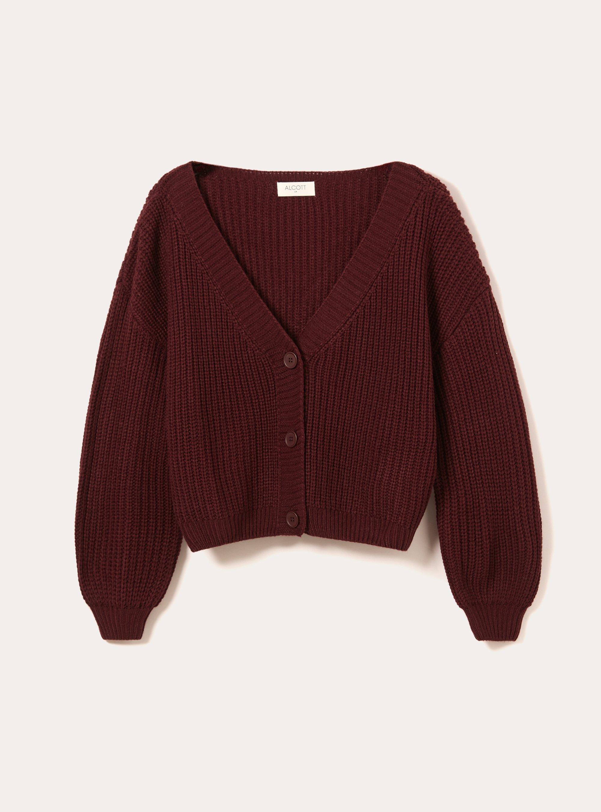 Knitted cardigan with V-neck, BO1 BORDEAUX DARK