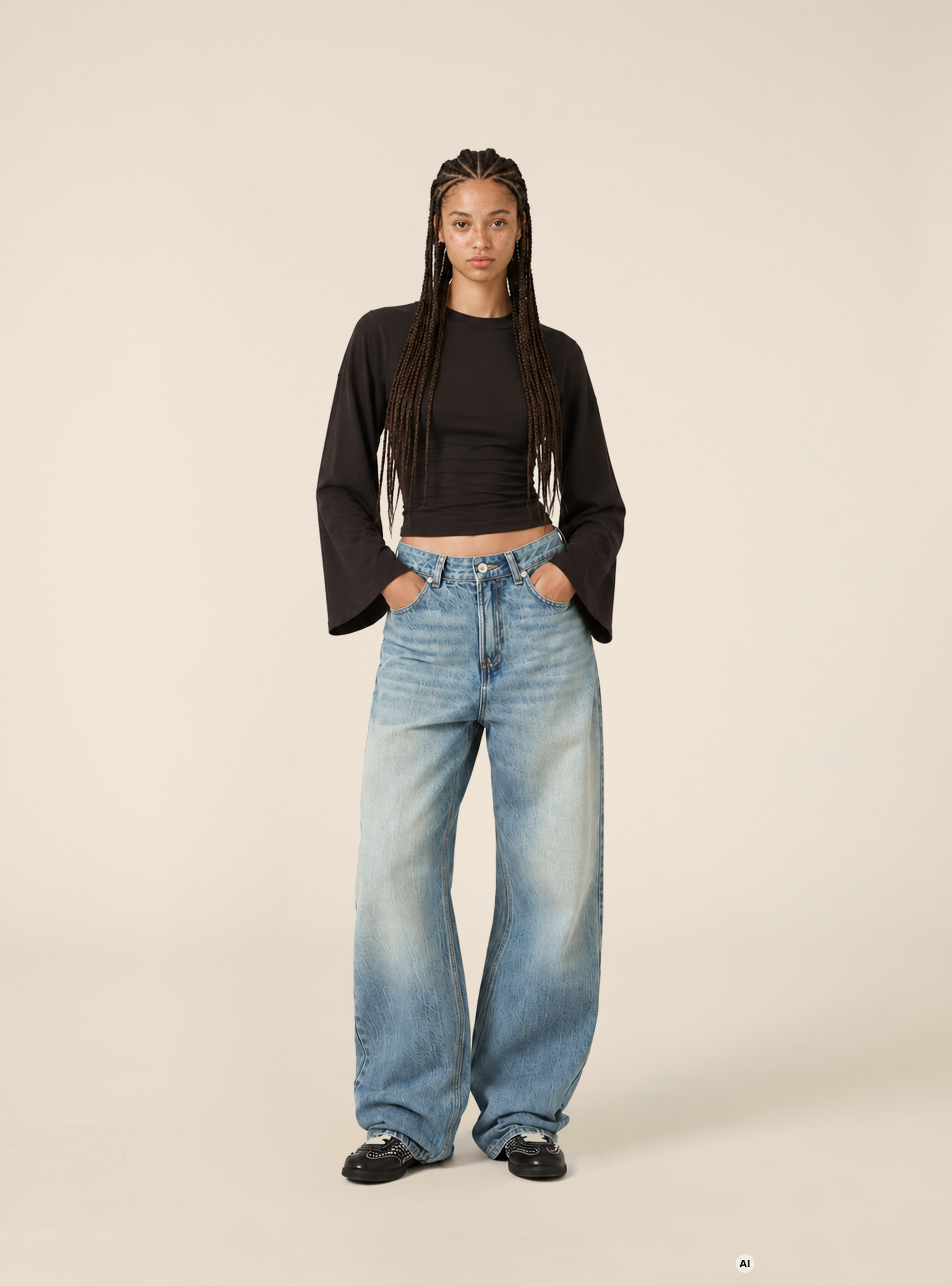 Haut a manches evasees avec fronces, BK1 BLACK