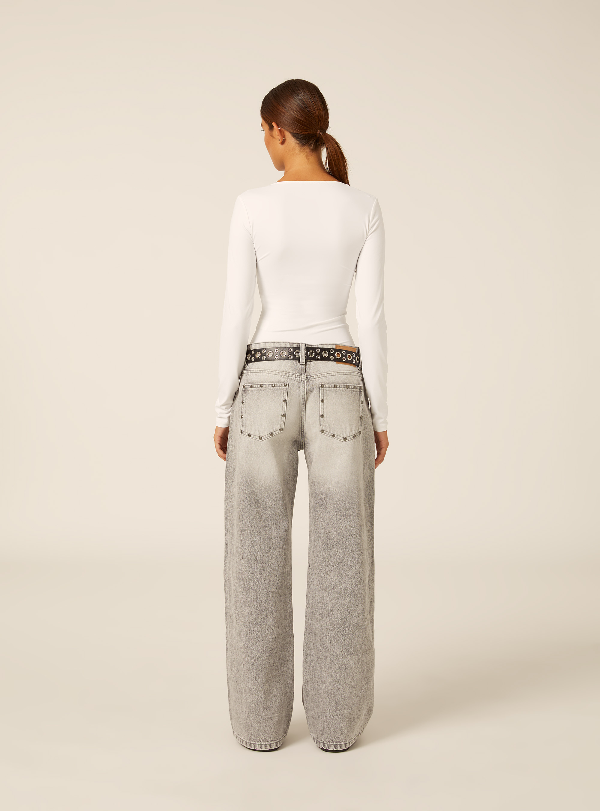Wide leg baggy jeans mit seitlichen nieten, D00G GREY
