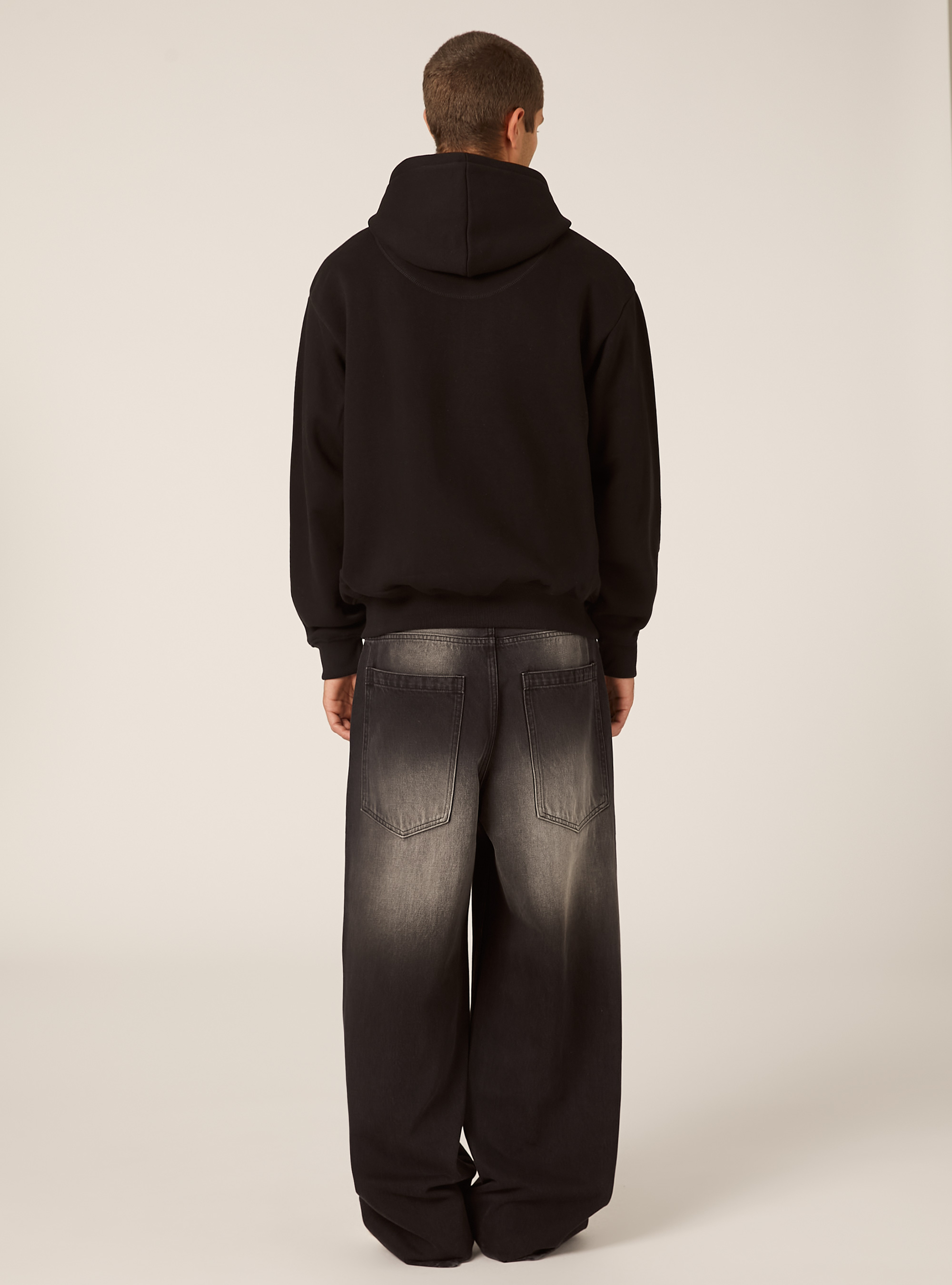 Boxy fit zip-up hoodie, BK1 BLACK