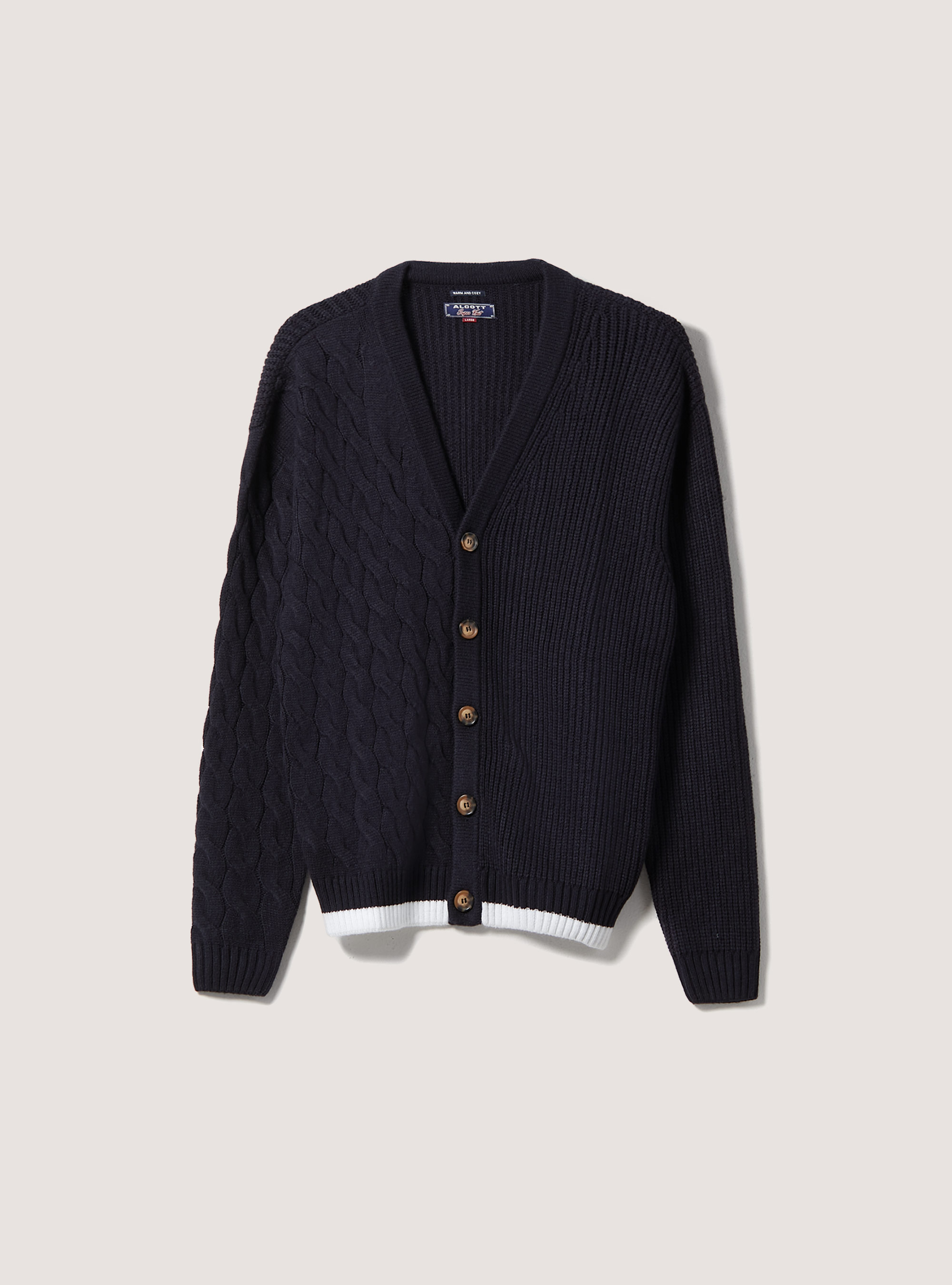 Pullover cardigan con doppia texture, NA1 NAVY DARK