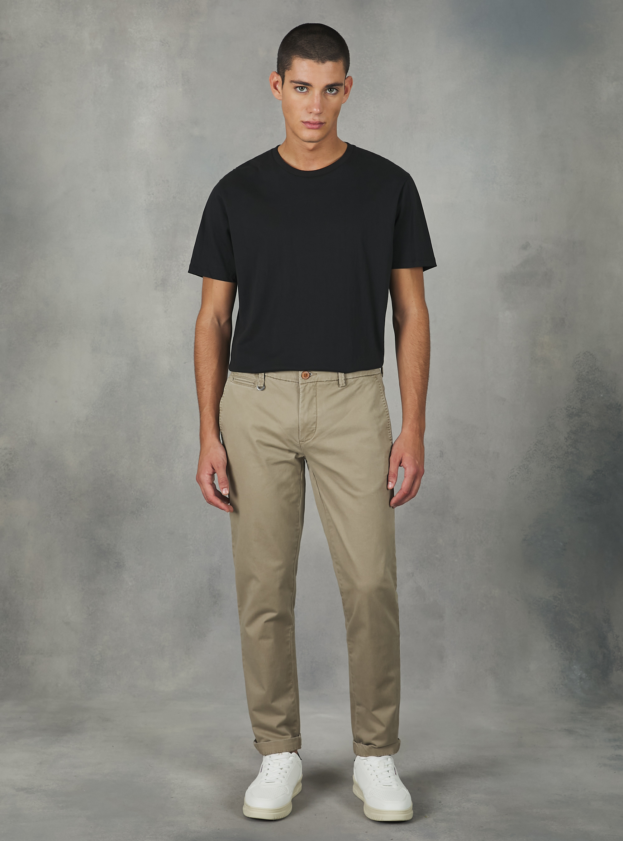 Stretch cotton twill chinos, BG1 BEIGE DARK
