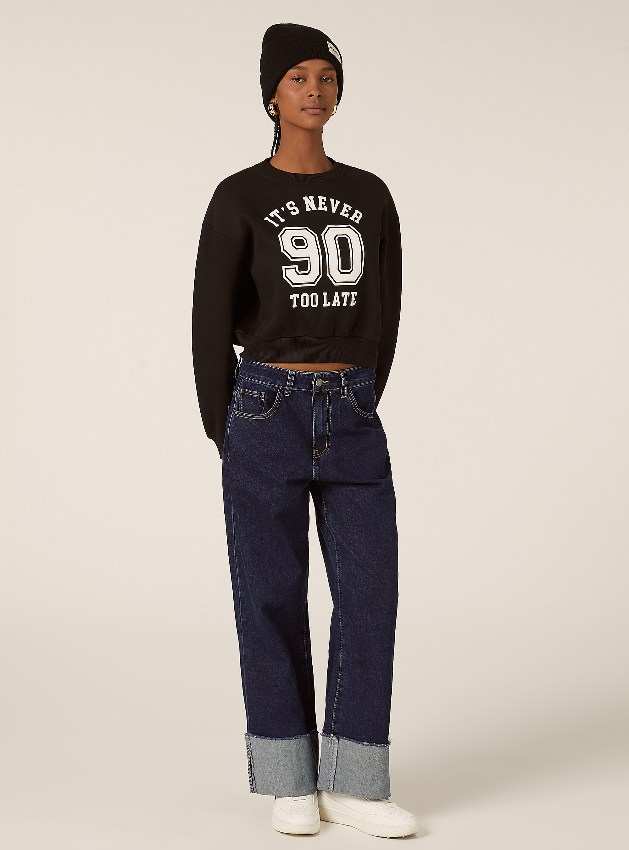 Boxy fit sweatshirt with print, BK1 BLACK