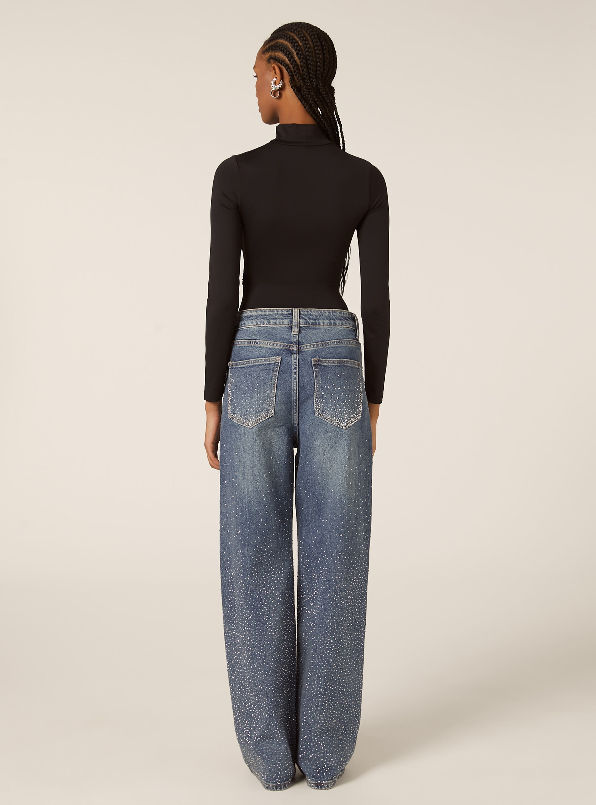 Jeans strass combinati straight, D003 MEDIUM BLUE