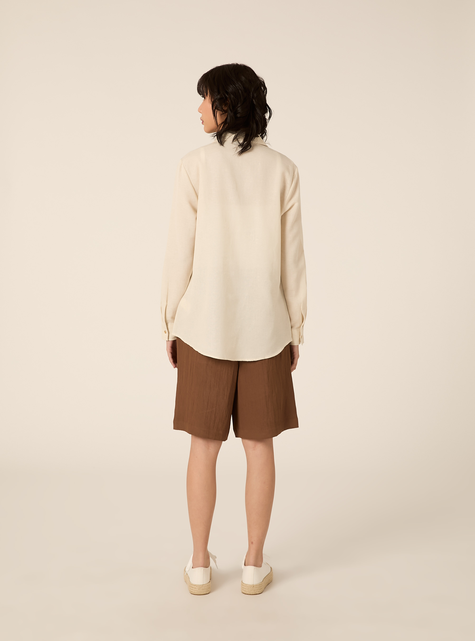 Camicia blusa in misto lino, CR2 CREAM MEDIUM