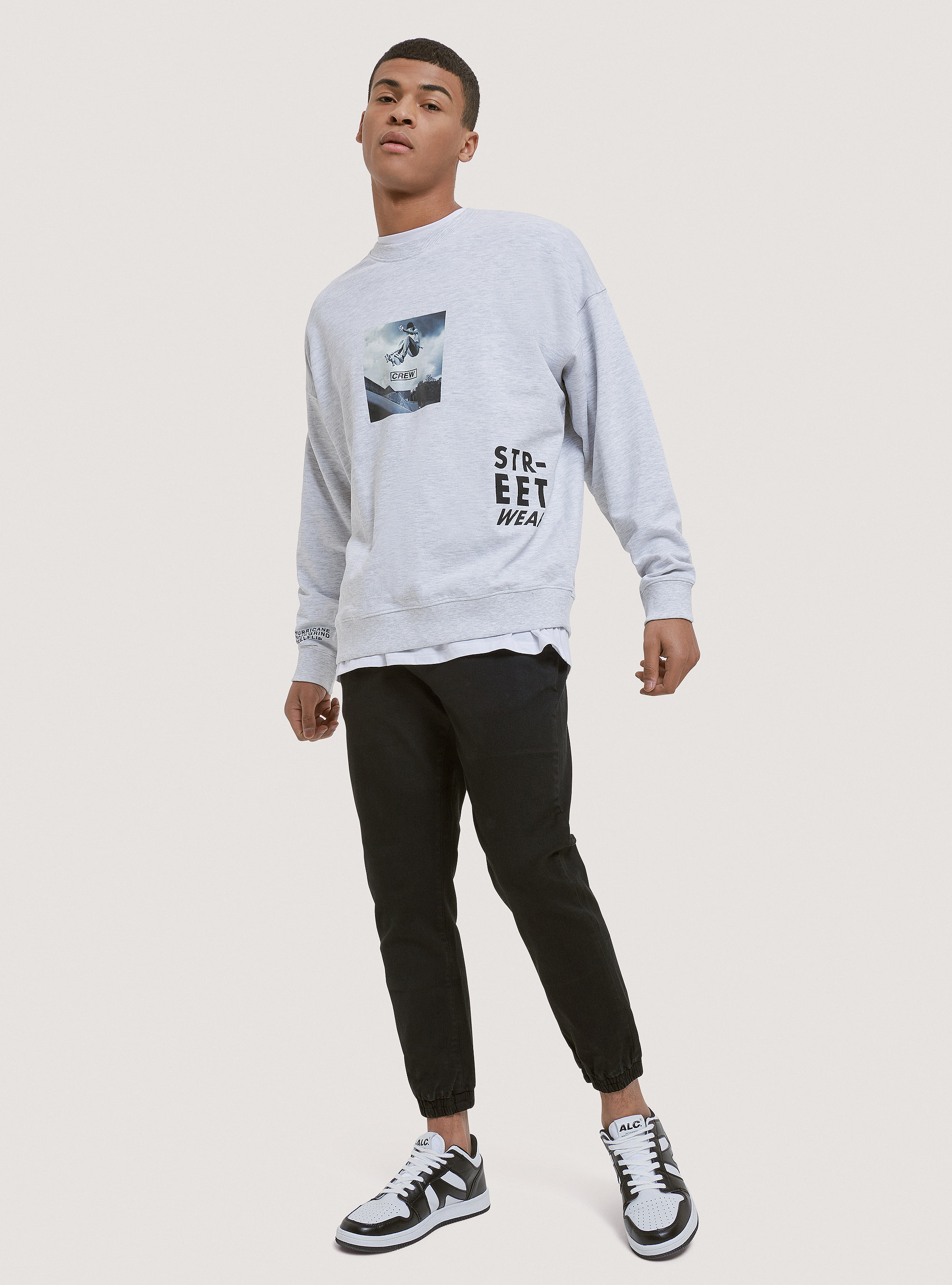 Crewneck sweatshirt with graphic print, C148 ICE MELANGE