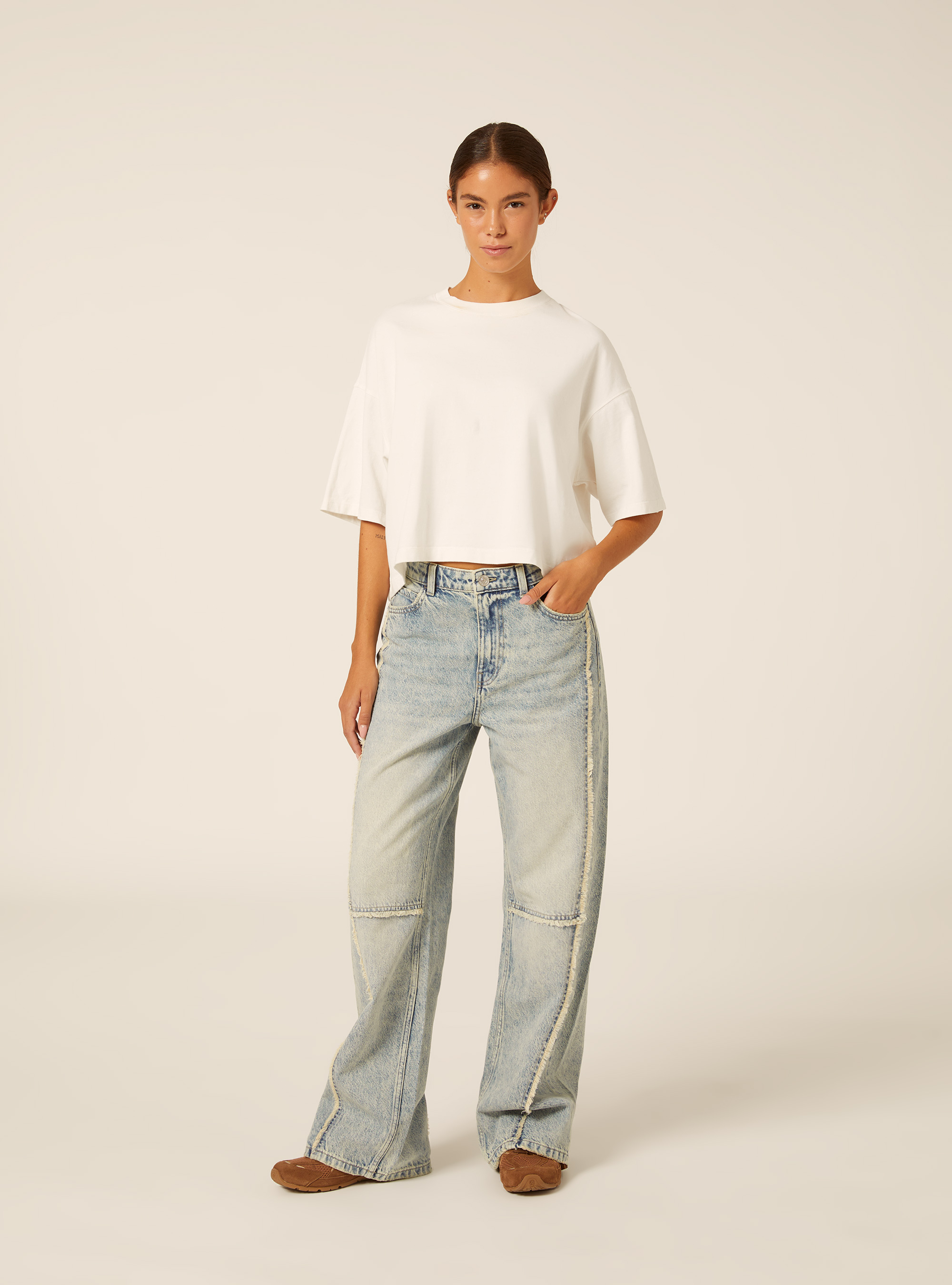 Jeans baggy con frange, D005 LIGHT BLUE
