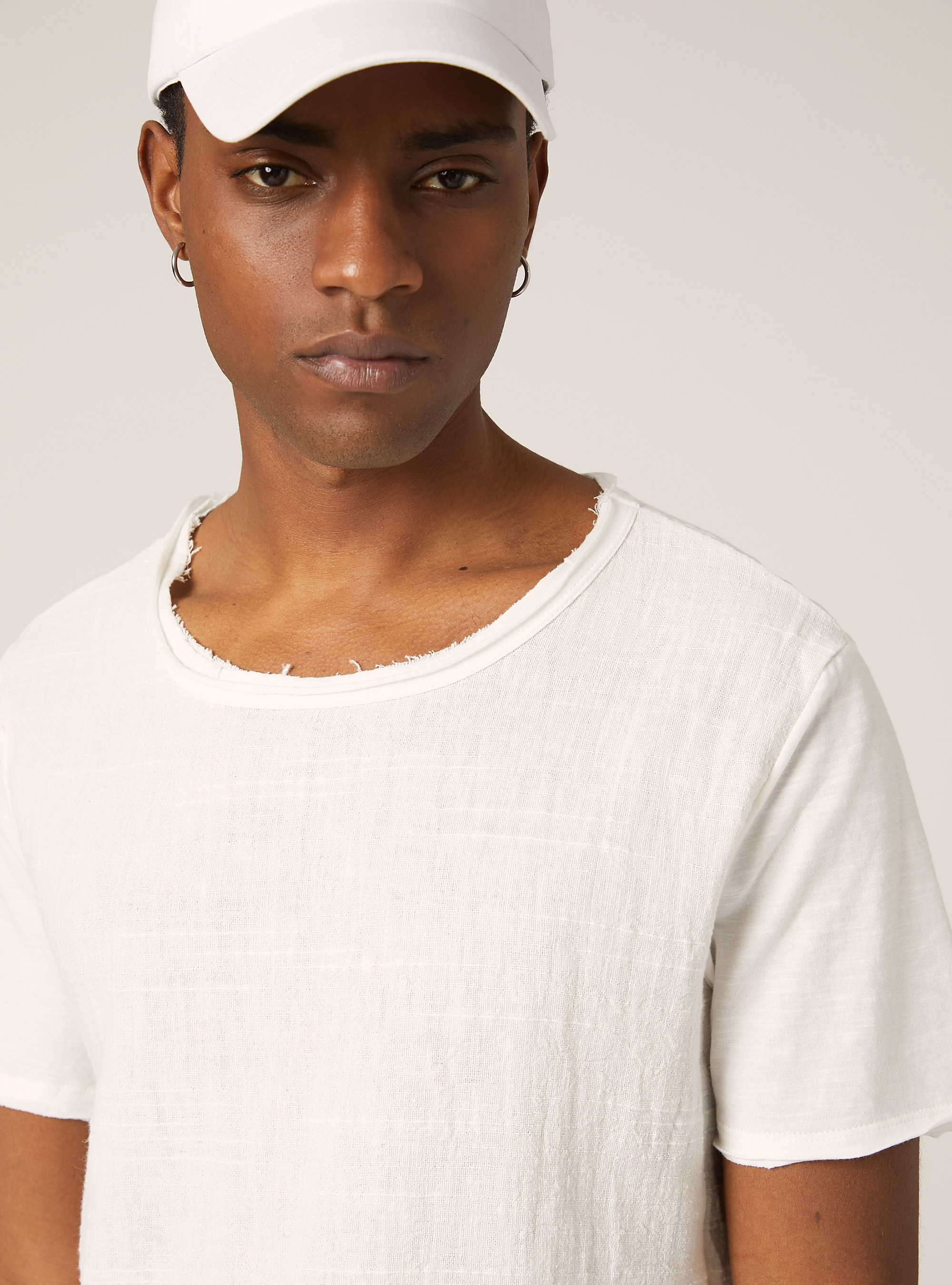 Linen blend short-sleeved T-shirt, WH2 WHITE