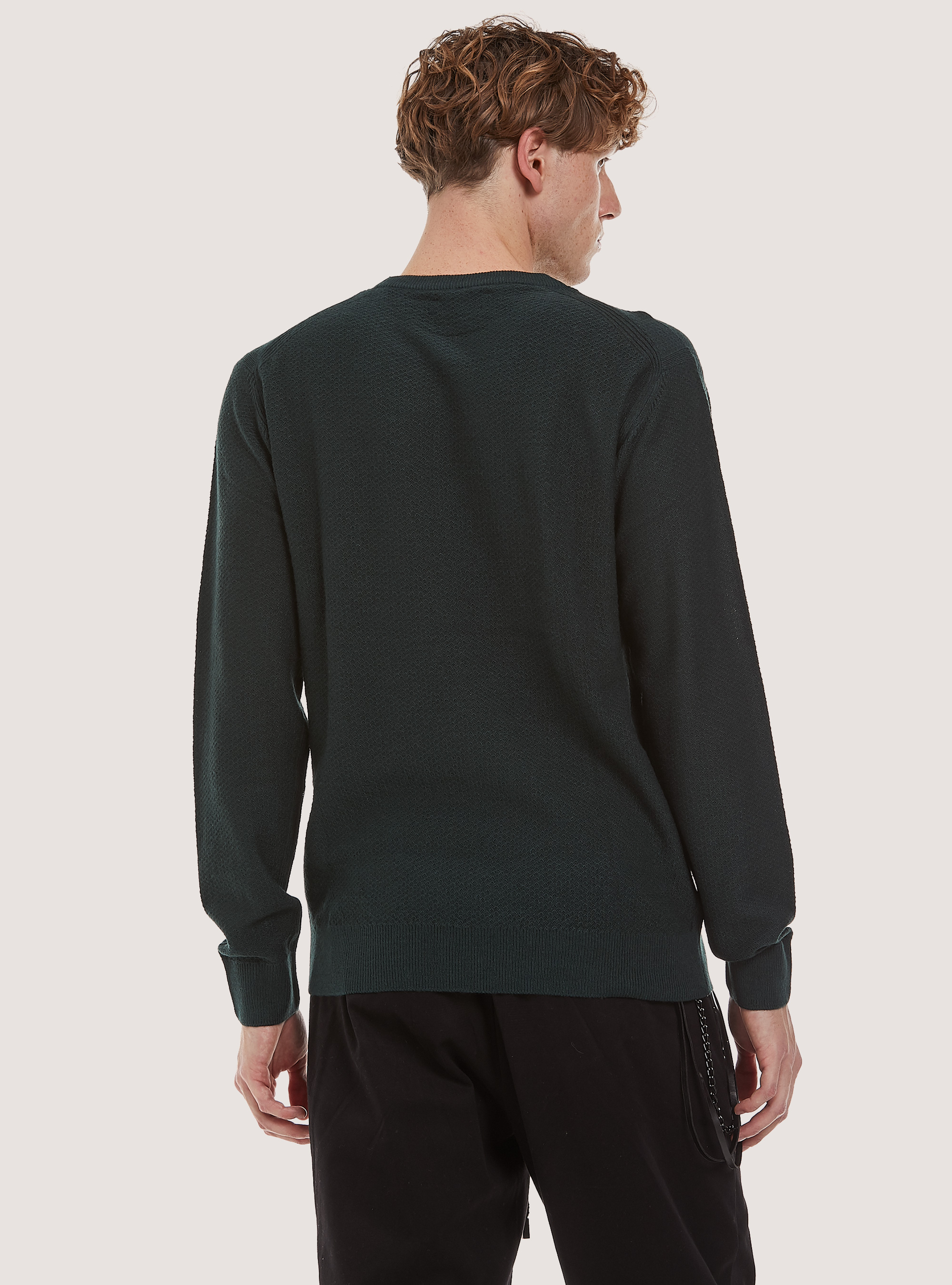 Crew-neck pullover with texture, GN1 GREEN DARK
