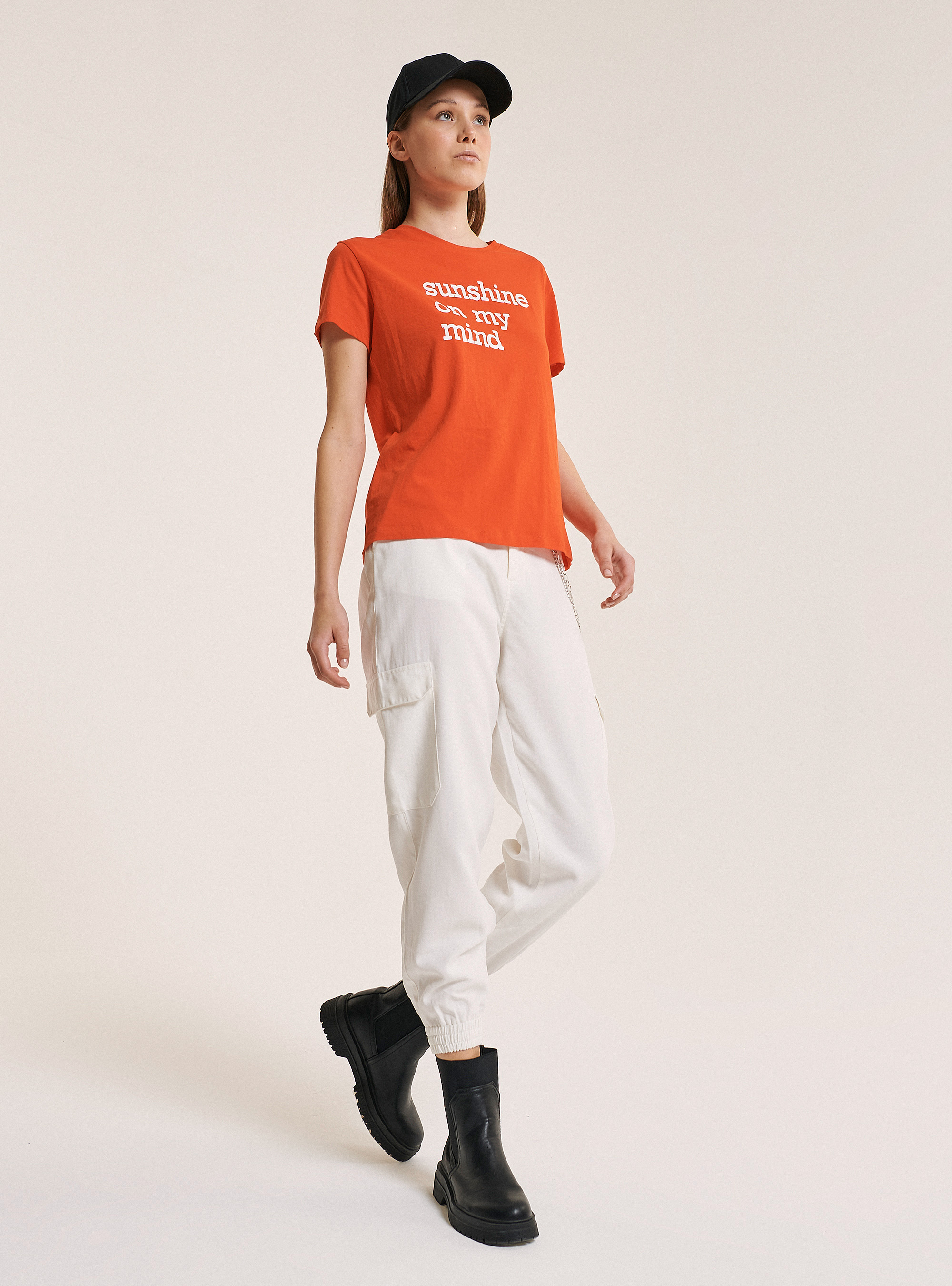 T-shirt with lettering print 100% cotton, C321 ORANGE