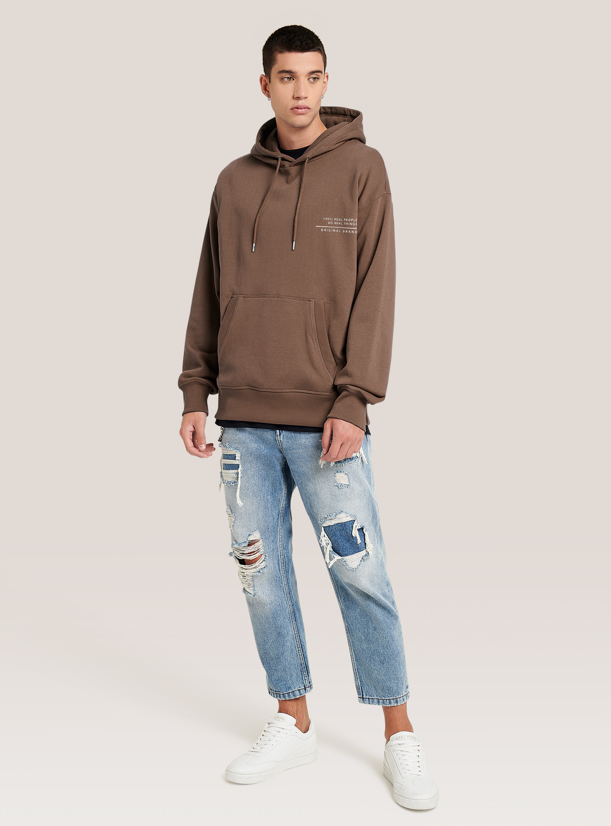 Sweat-shirt en coton surdimensionné, C0569 FANGO