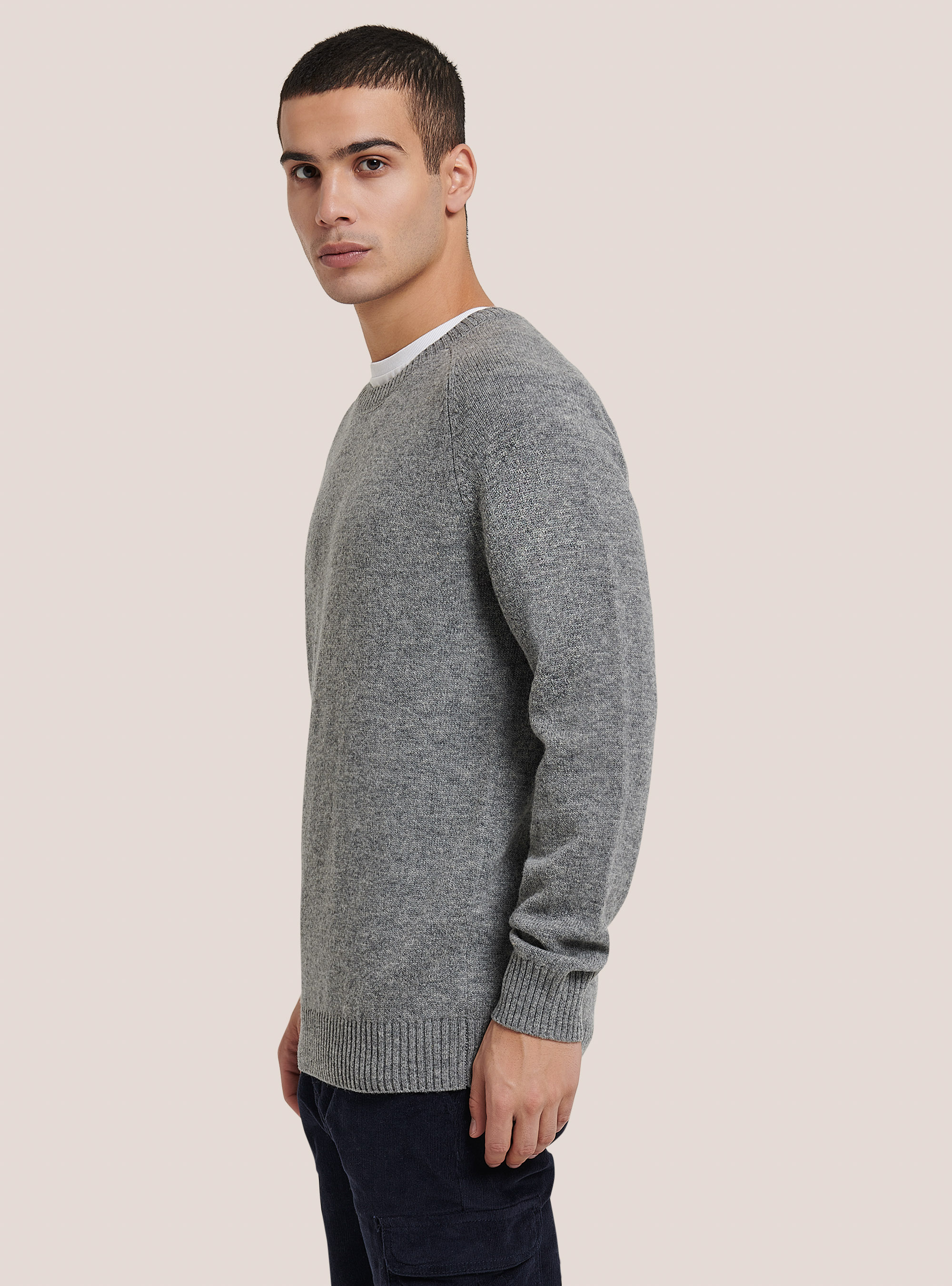 Wool blend crew-neck pullover, GREY MELANGE