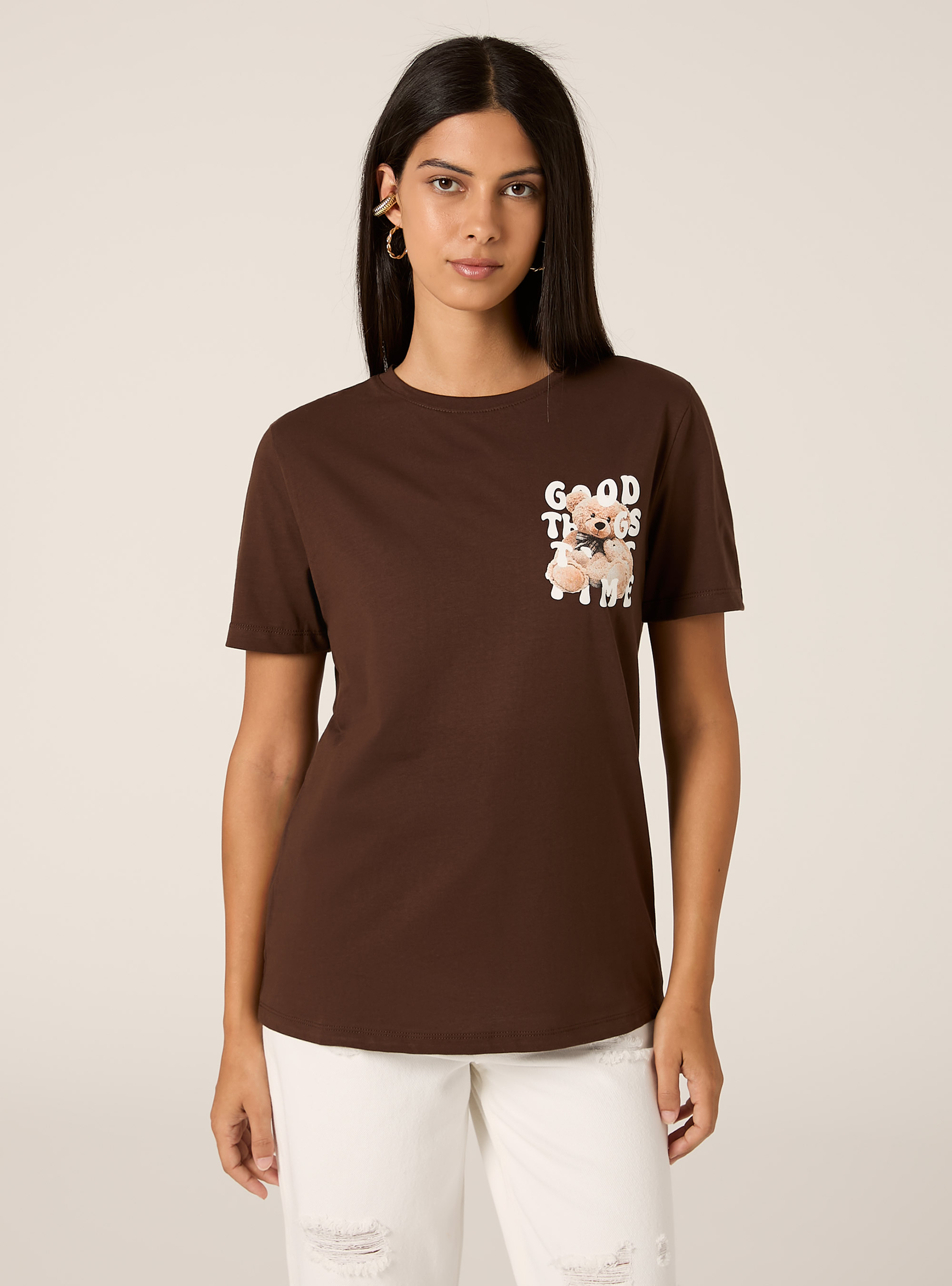 T-Shirt mit Teddy-Print, BR1 BROWN DARK
