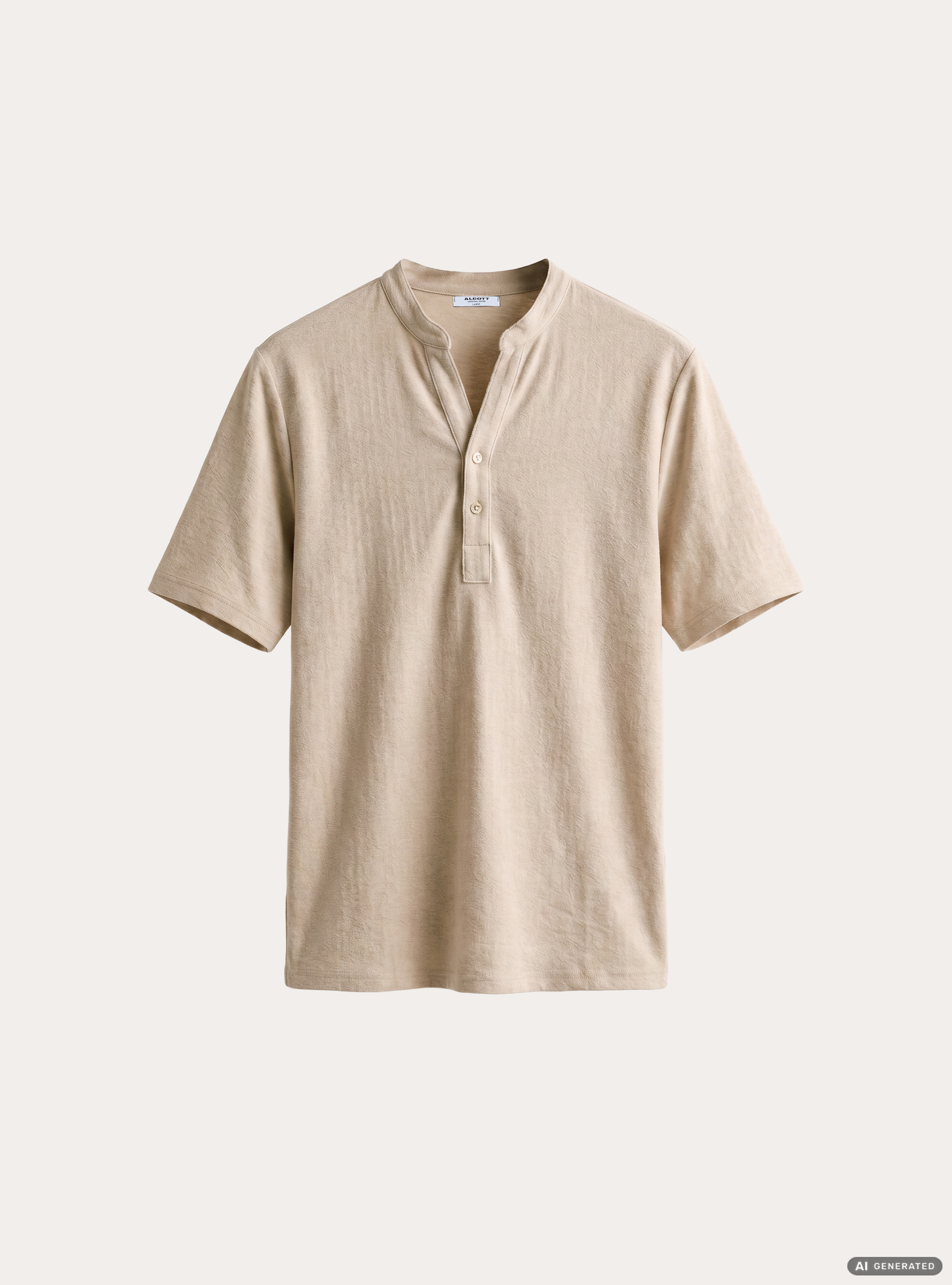 Camicia collo coreano mezza placchetta in jersey, BG3 BEIGE LIGHT