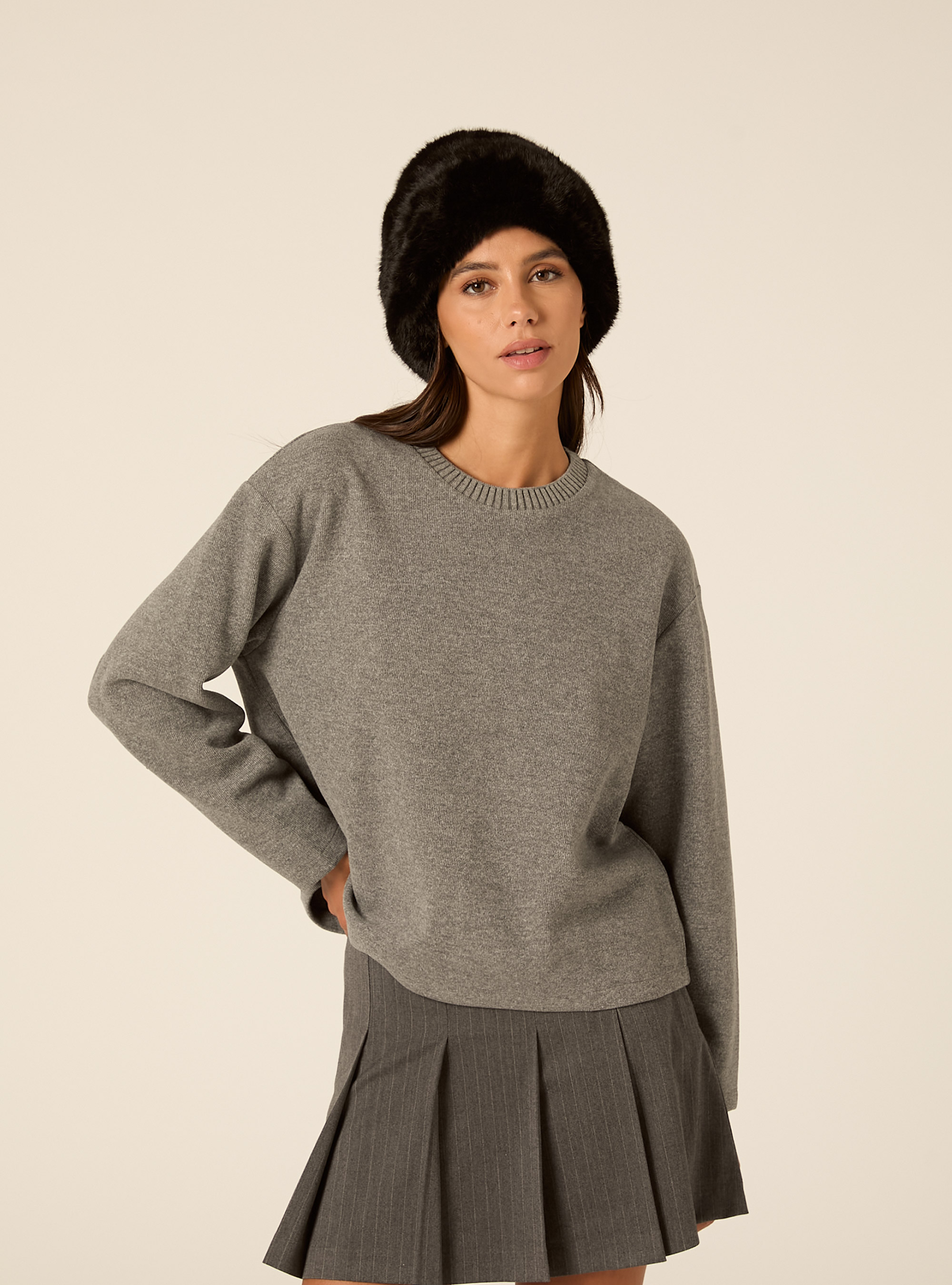 Maglia collo rotondo, MGY1 GREY MEL DARK