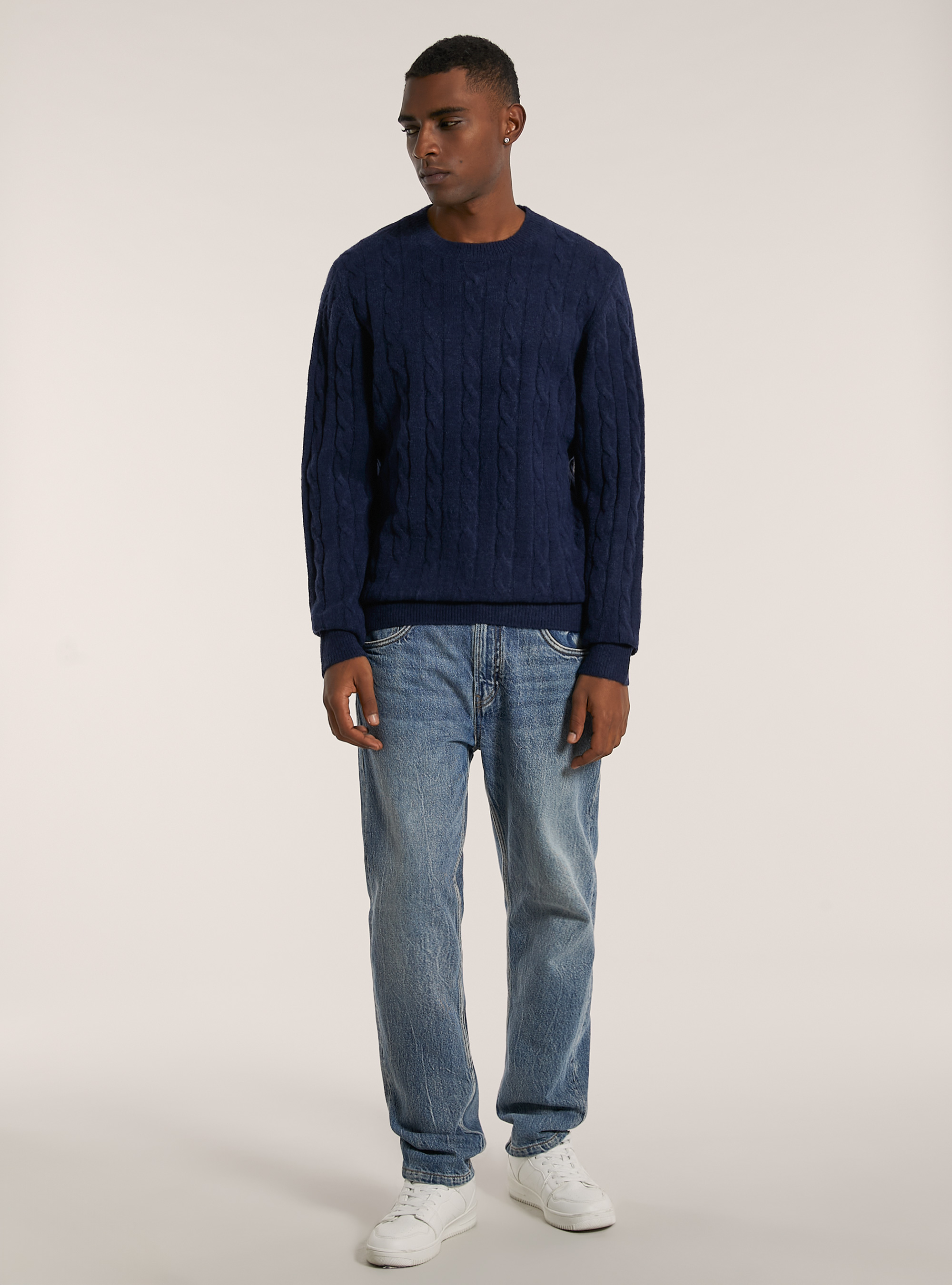 Pullover morbido a trecce, MBL2 BLUE MEL MED