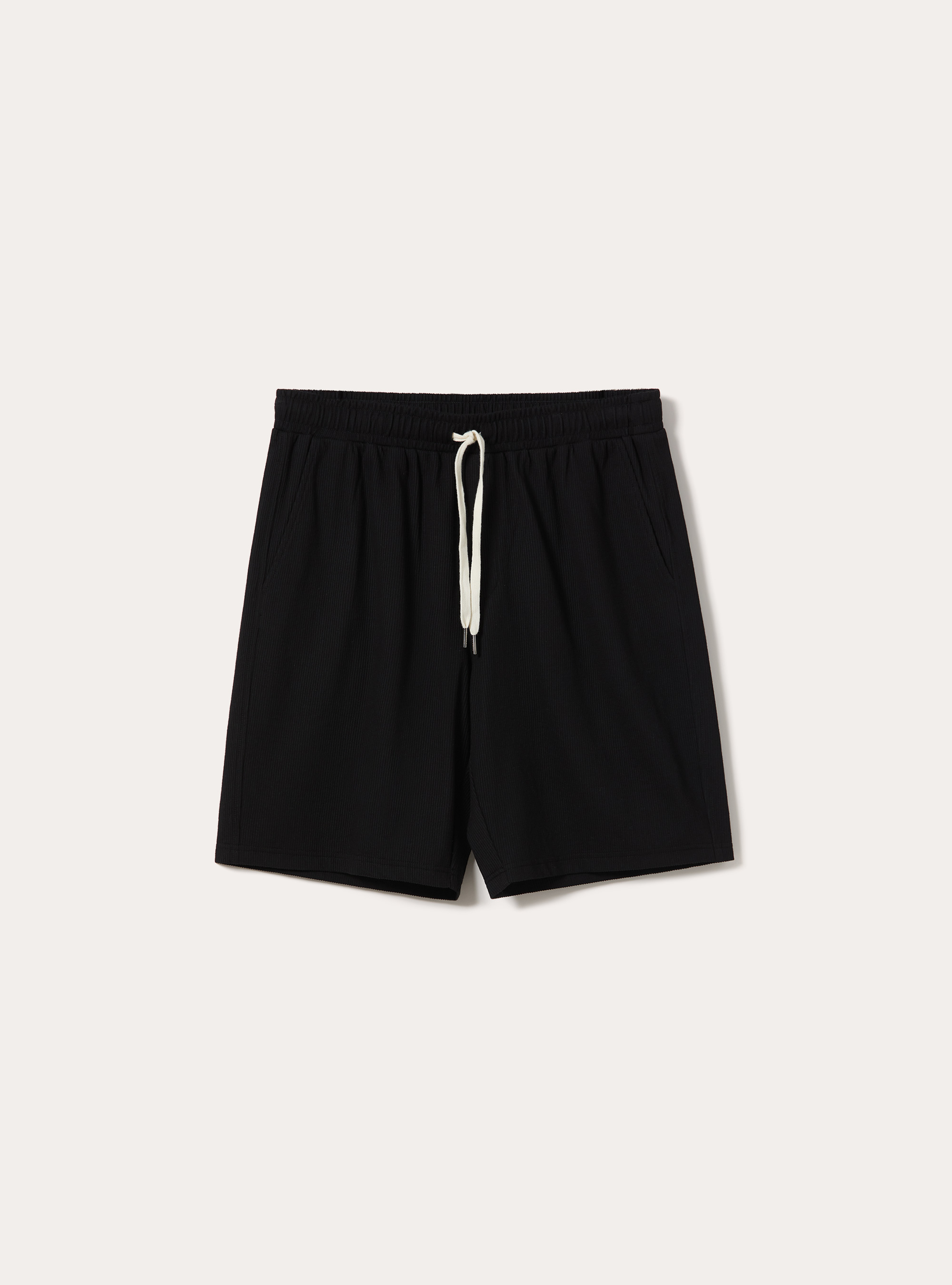 Bermuda con elastico in vita  in maglia a coste, BK1 BLACK