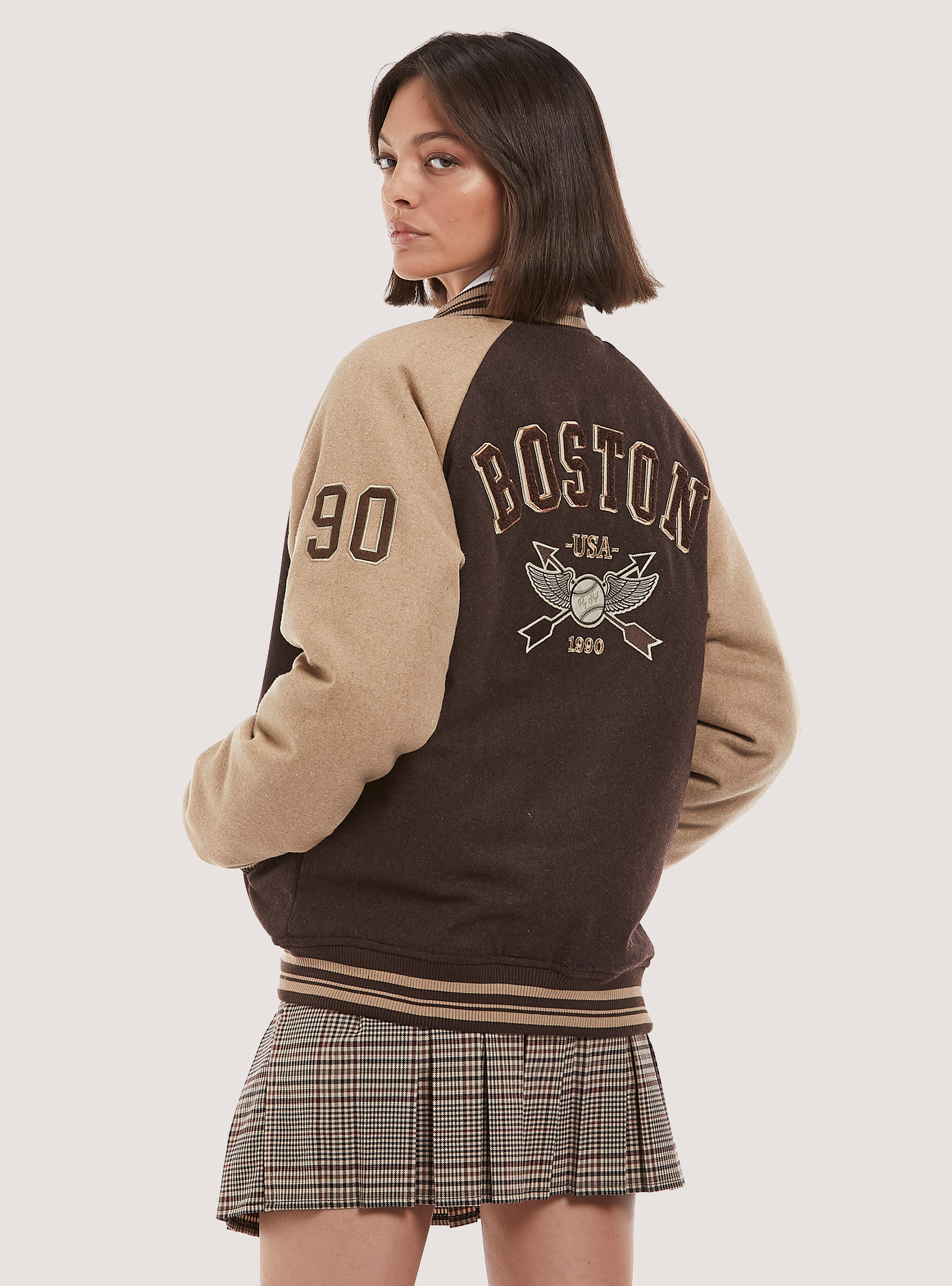 College bomber jacket with recycled padding, BR1 BROWN DARK