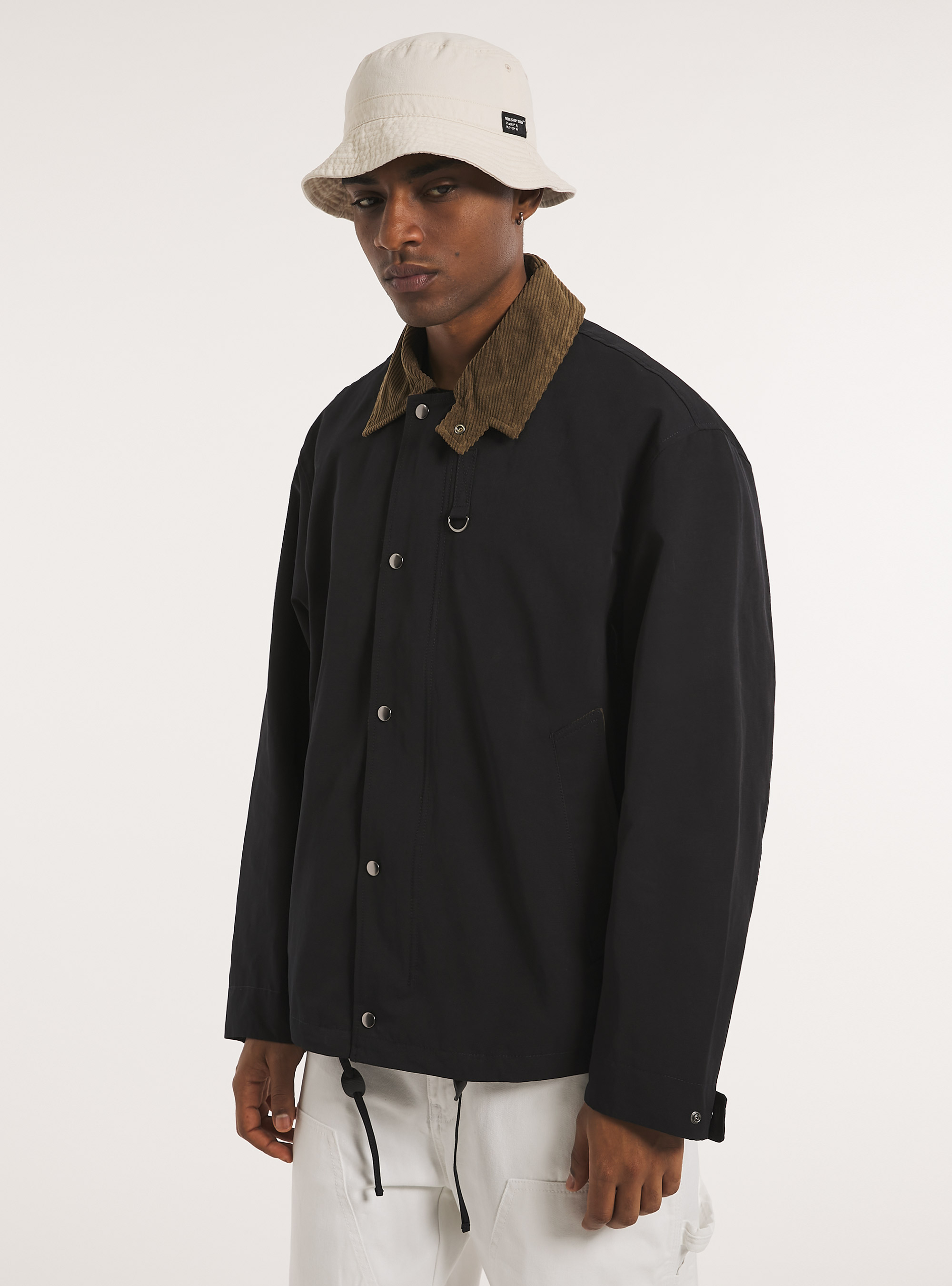 Waxed canvas jacket with ribbed collar, NA1 NAVY DARK