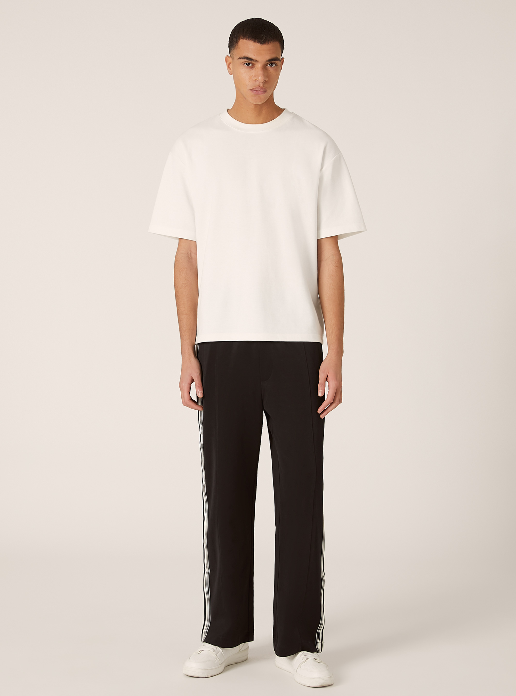 Pantaloni tuta con righe laterali in acetato, BK1 BLACK