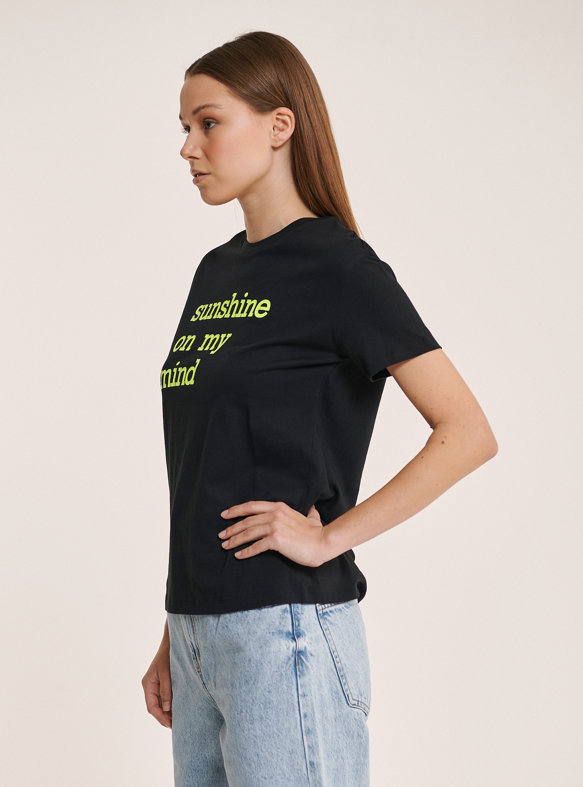 T-shirt col rond imprimé, C101 BLACK