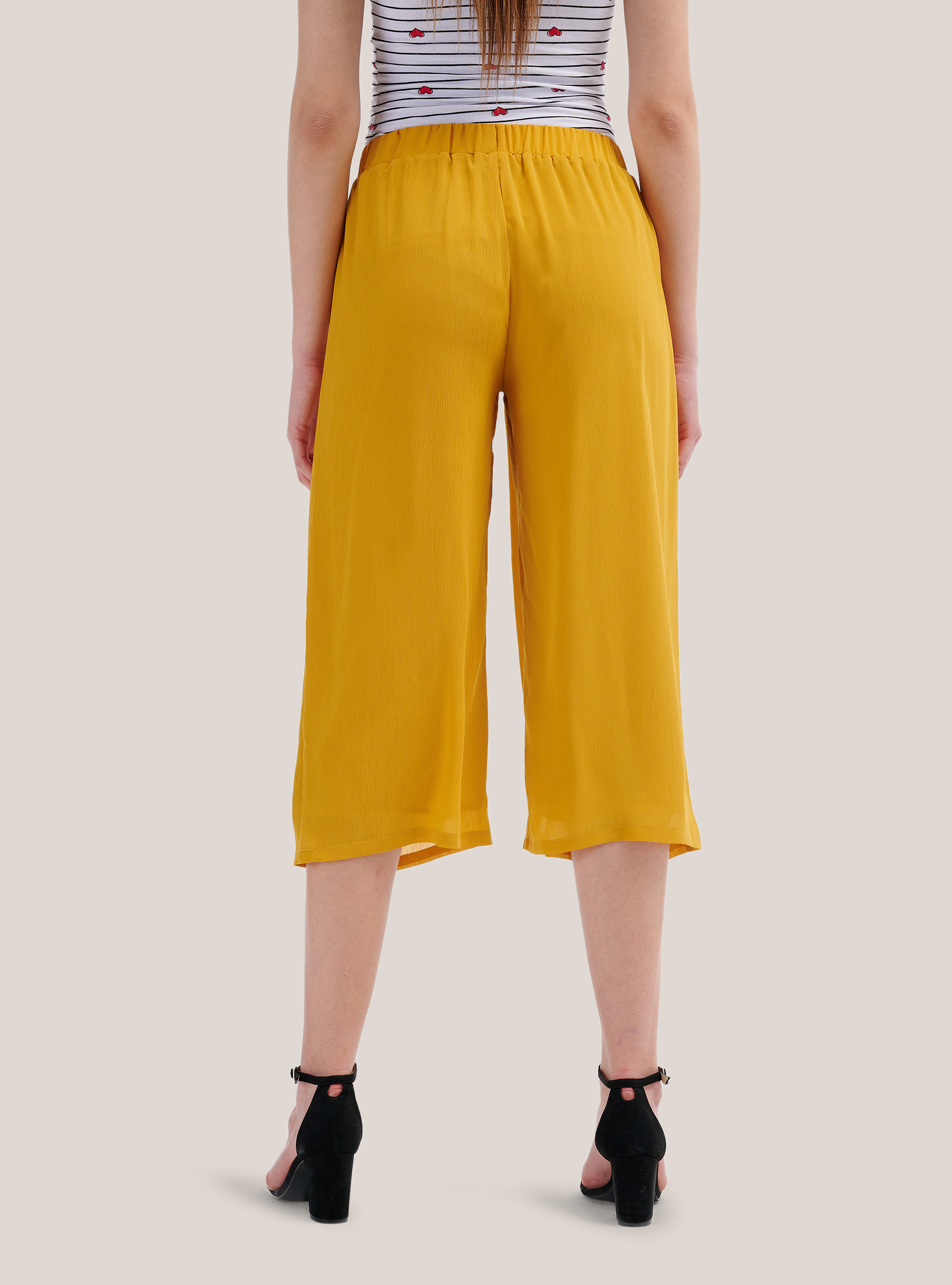 Wide leg culottes trousers comfort fit, C719 SENAPE