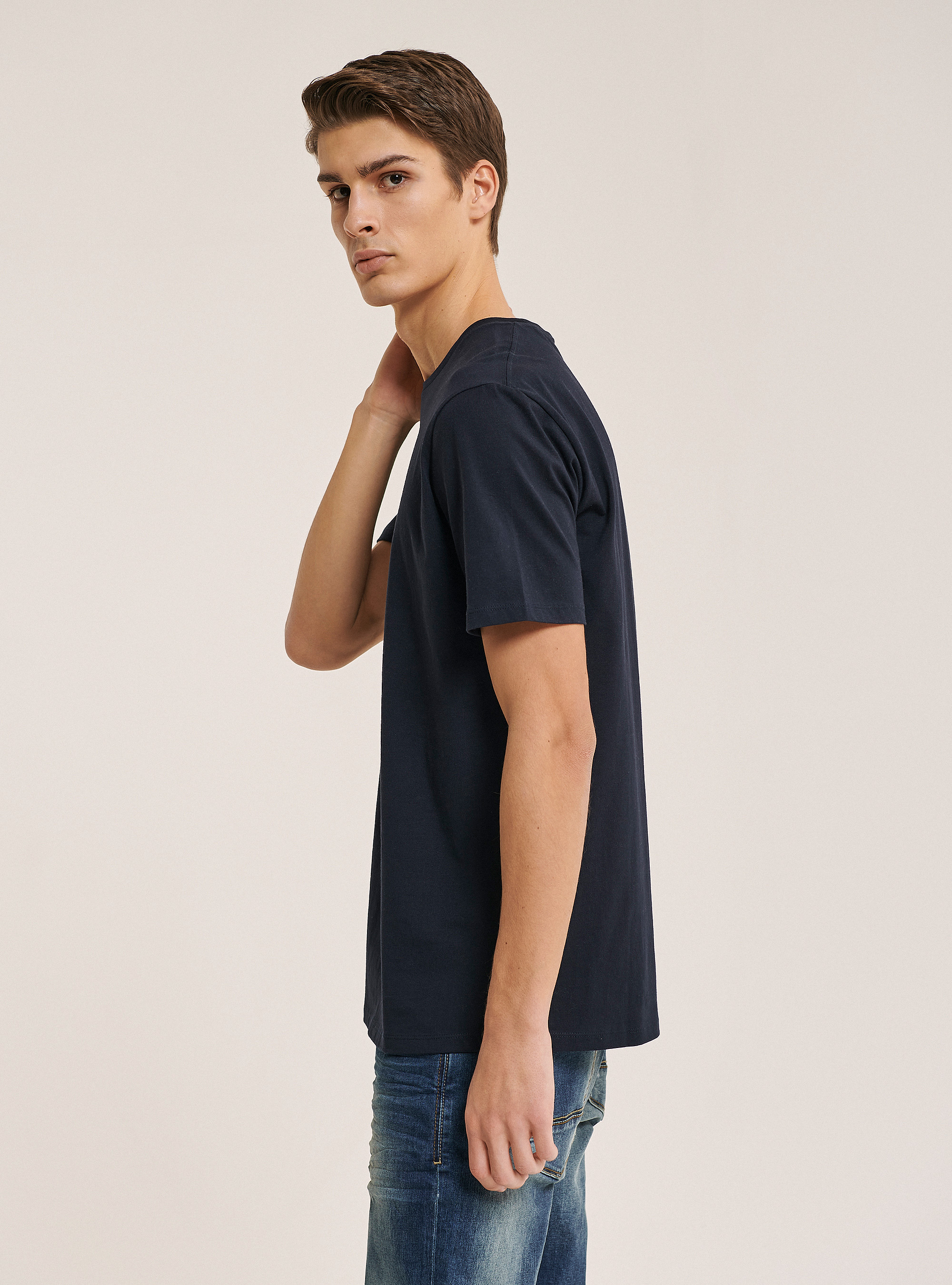Cotton basic T-shirt, BLUE