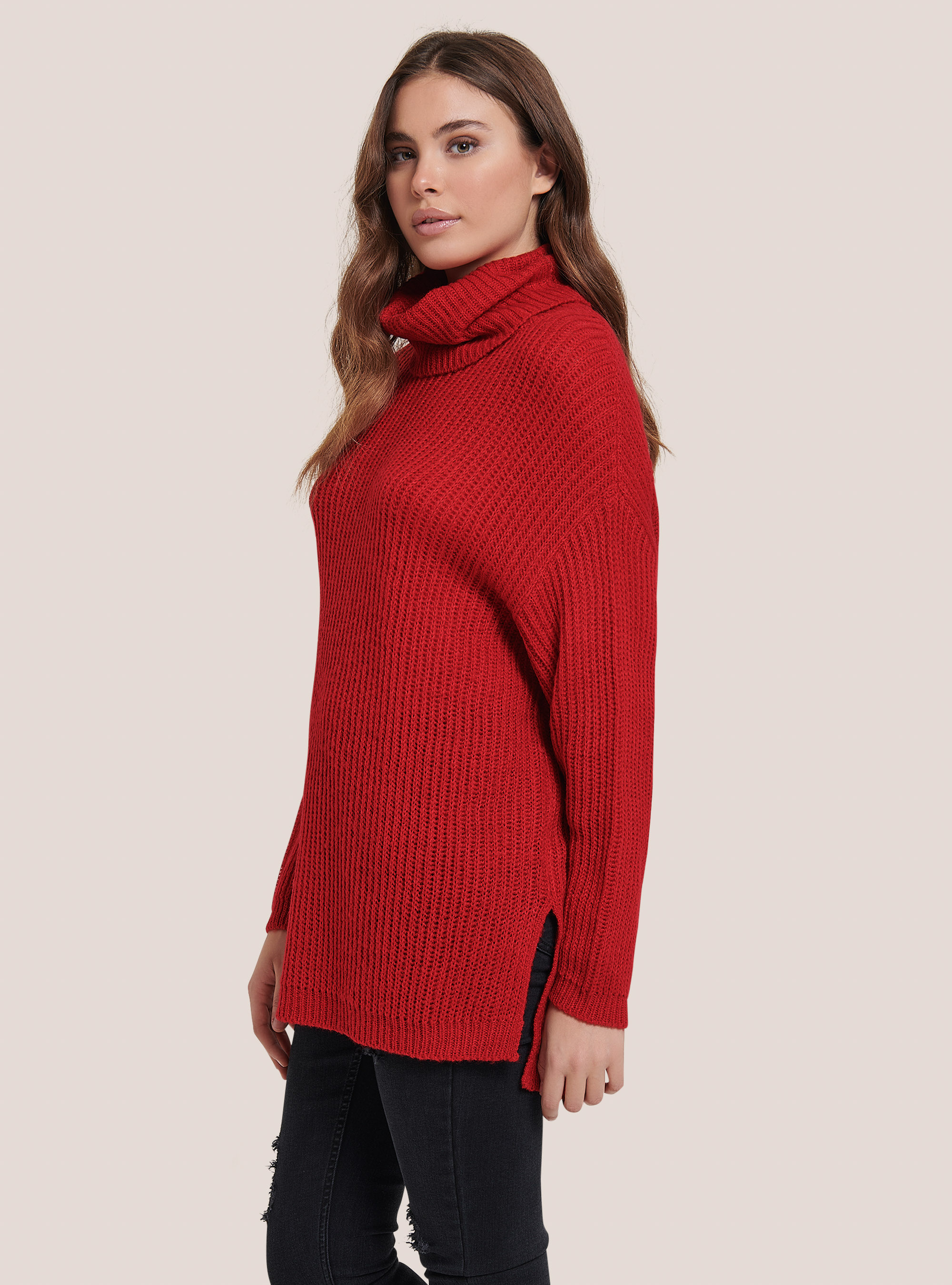 Rollkragenpullover in Übergröße, C4498 RED