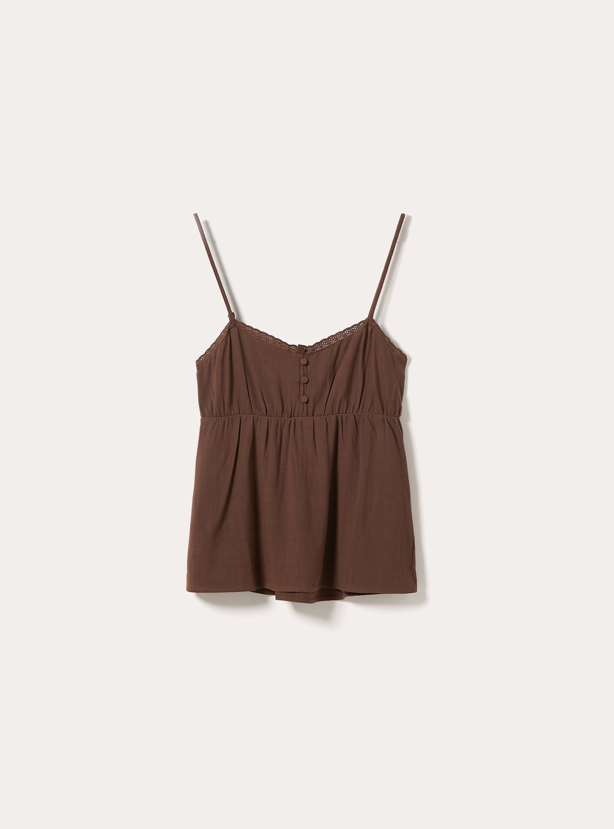 Top con spalline in misto lino, BR3 BROWN LIGHT