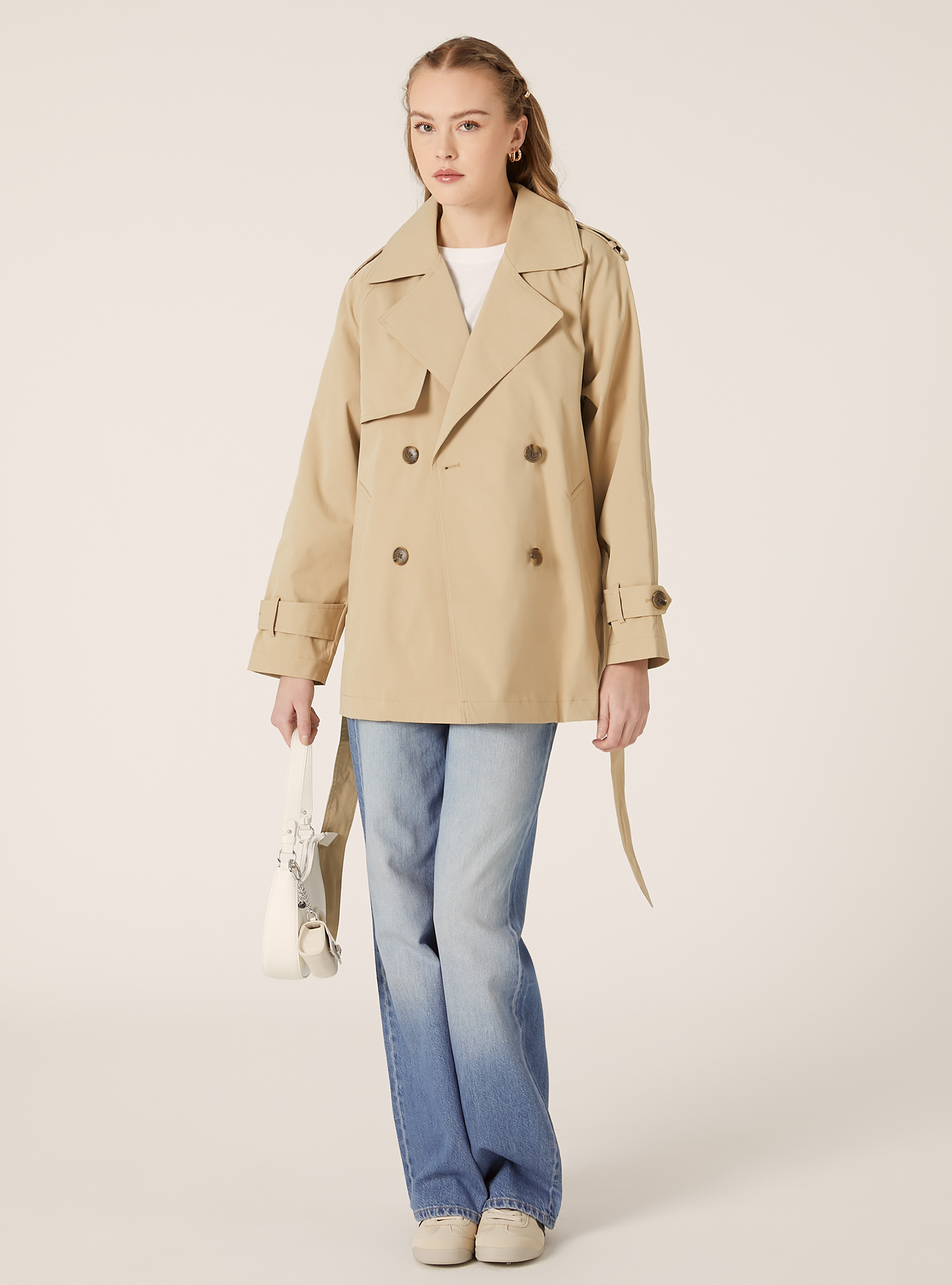 Kurzer Trenchcoat aus Twill, BG1 BEIGE DARK