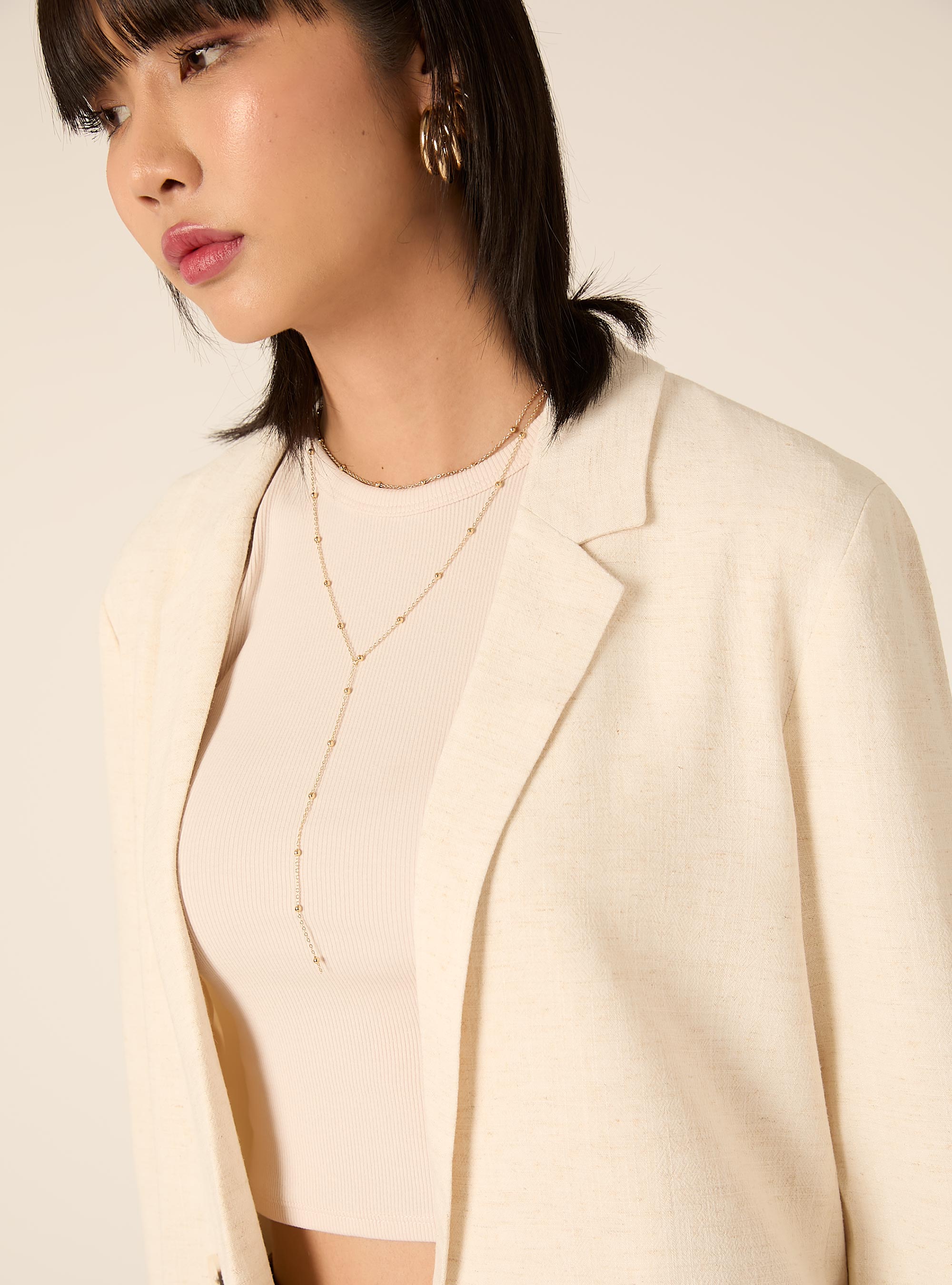 Blazer doppiopetto in misto lino, MBG3 BEIGE MEL LIGHT