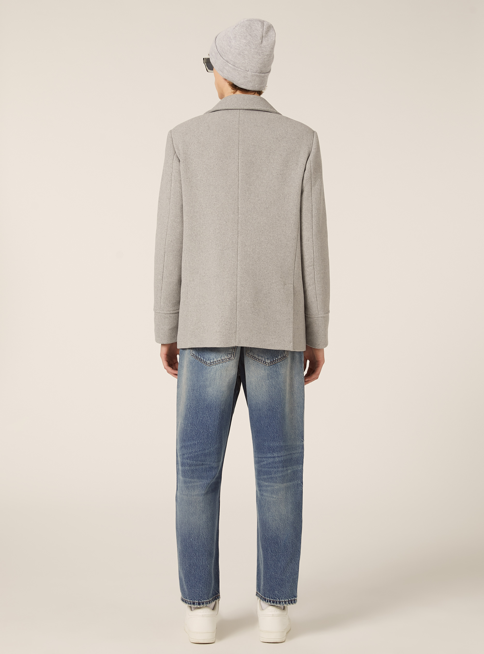 Double-breasted pea coat, MGY3 GREY MEL LIGHT