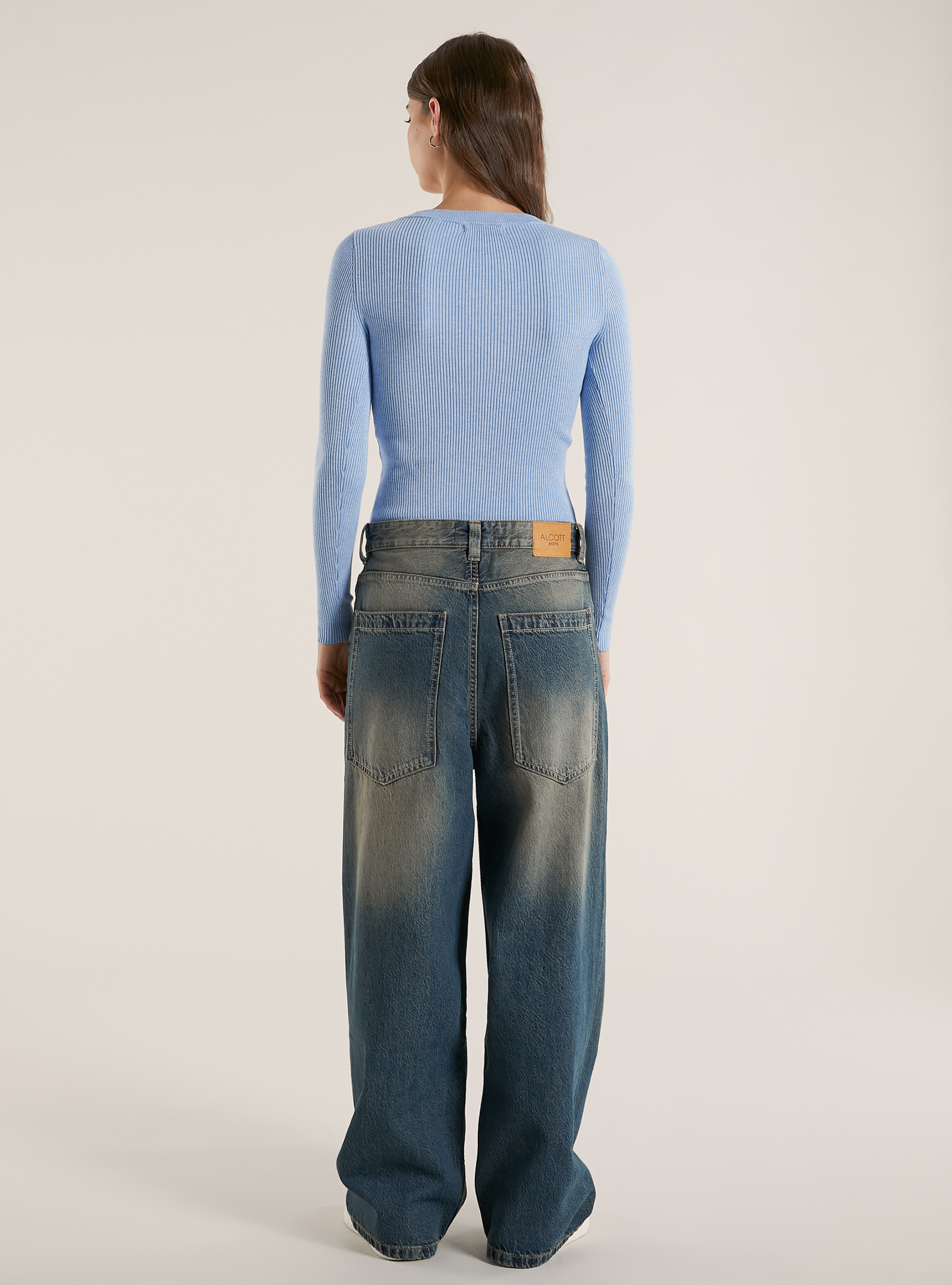 Maglia girocollo a coste, MAZ2 AZURE MEL MEDIUM