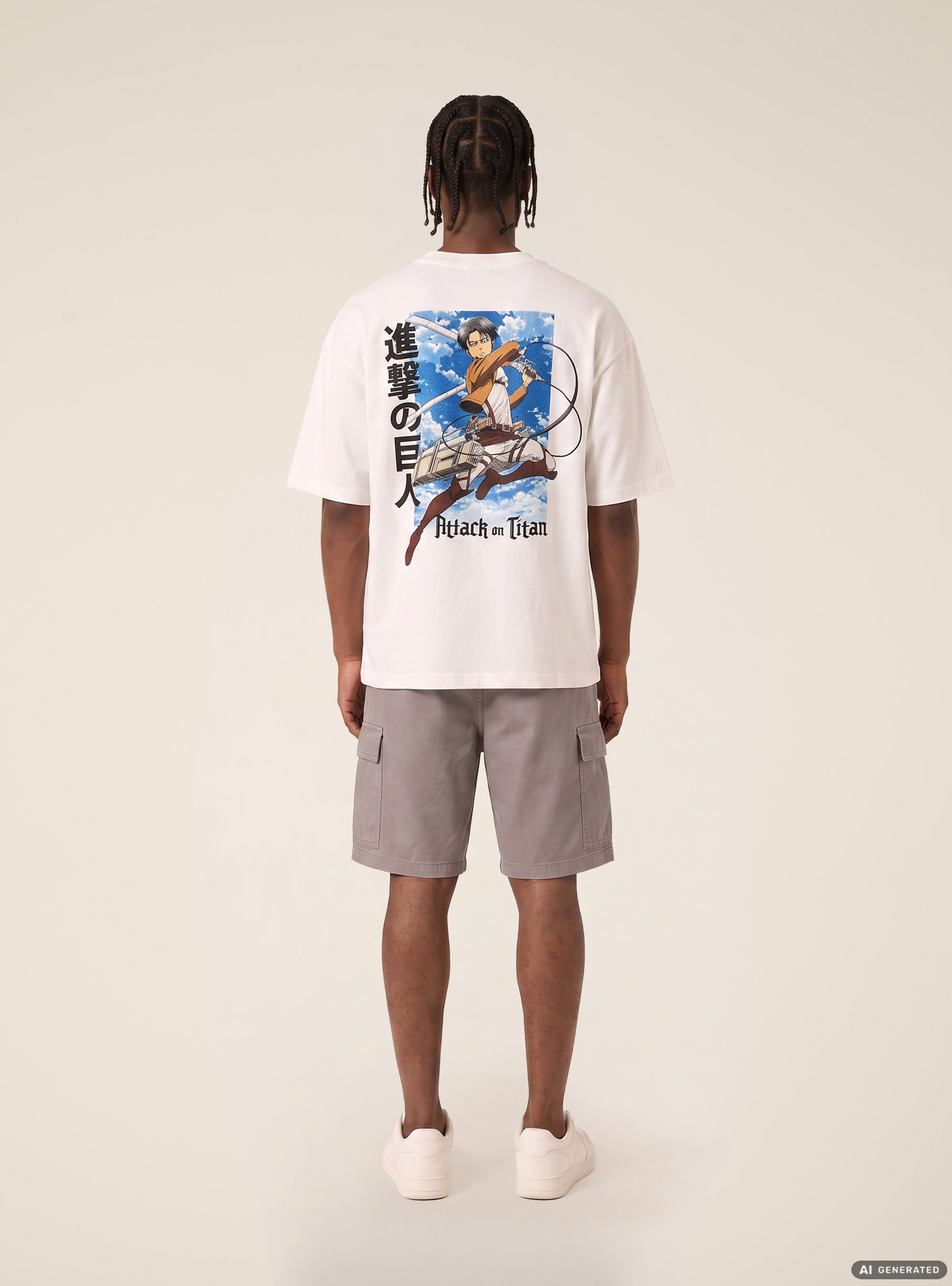 T-shirt attack on titan boxy fit, WH3 WHITE