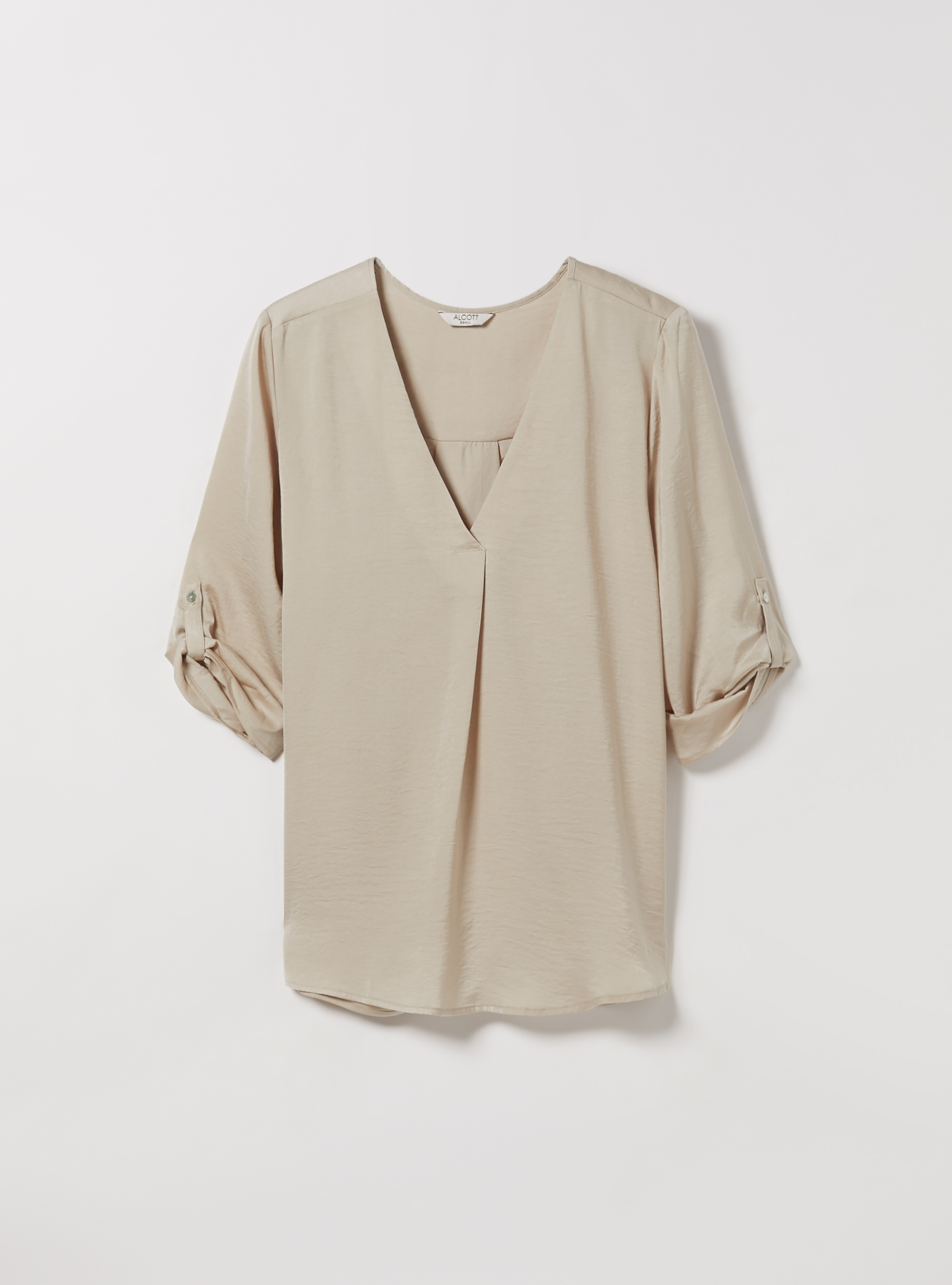 Blusa con scollatura in tinta unita, BG3 BEIGE LIGHT