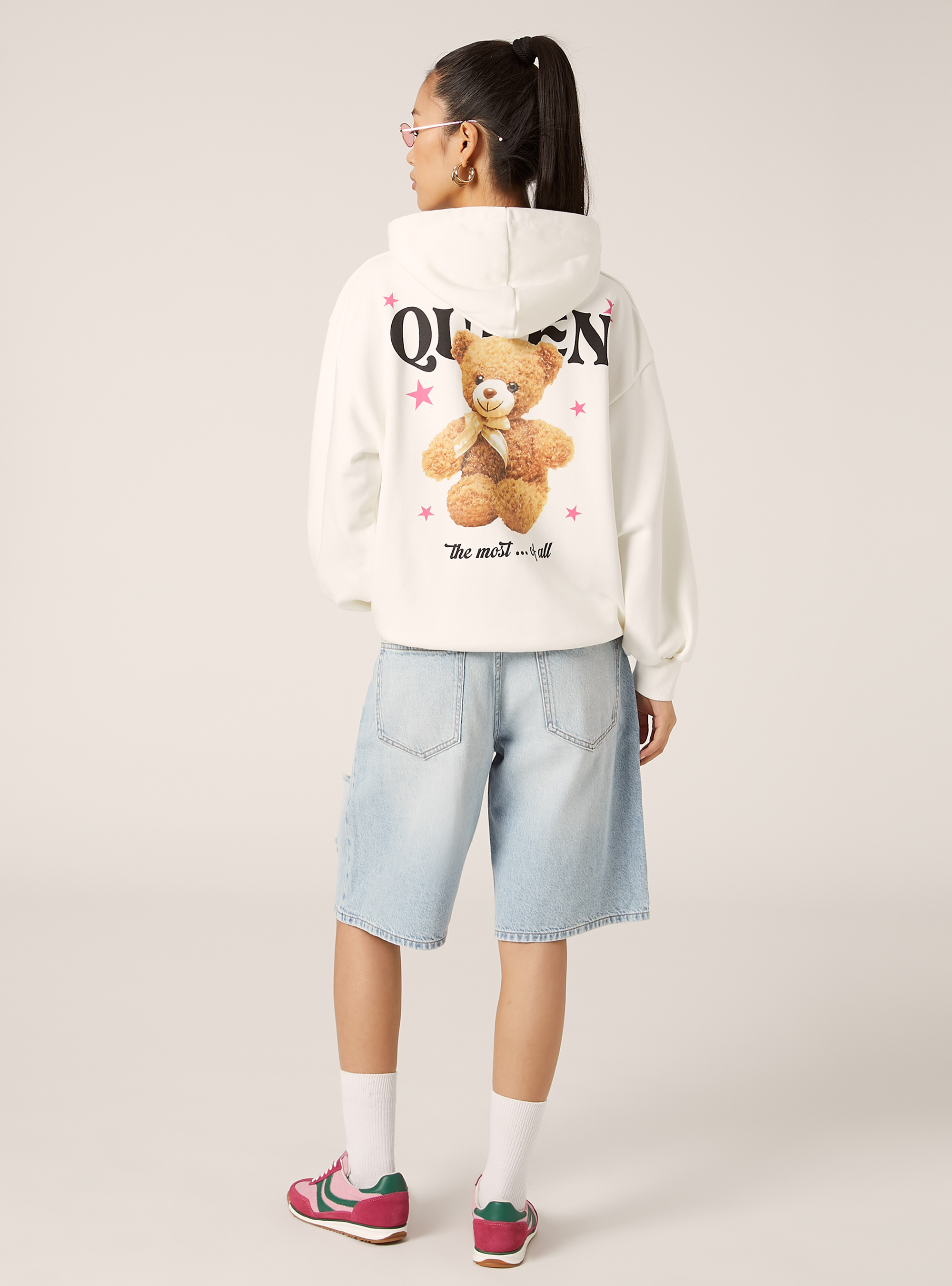 Sweat oversize avec imprim&eacute; Teddy, WH2 WHITE
